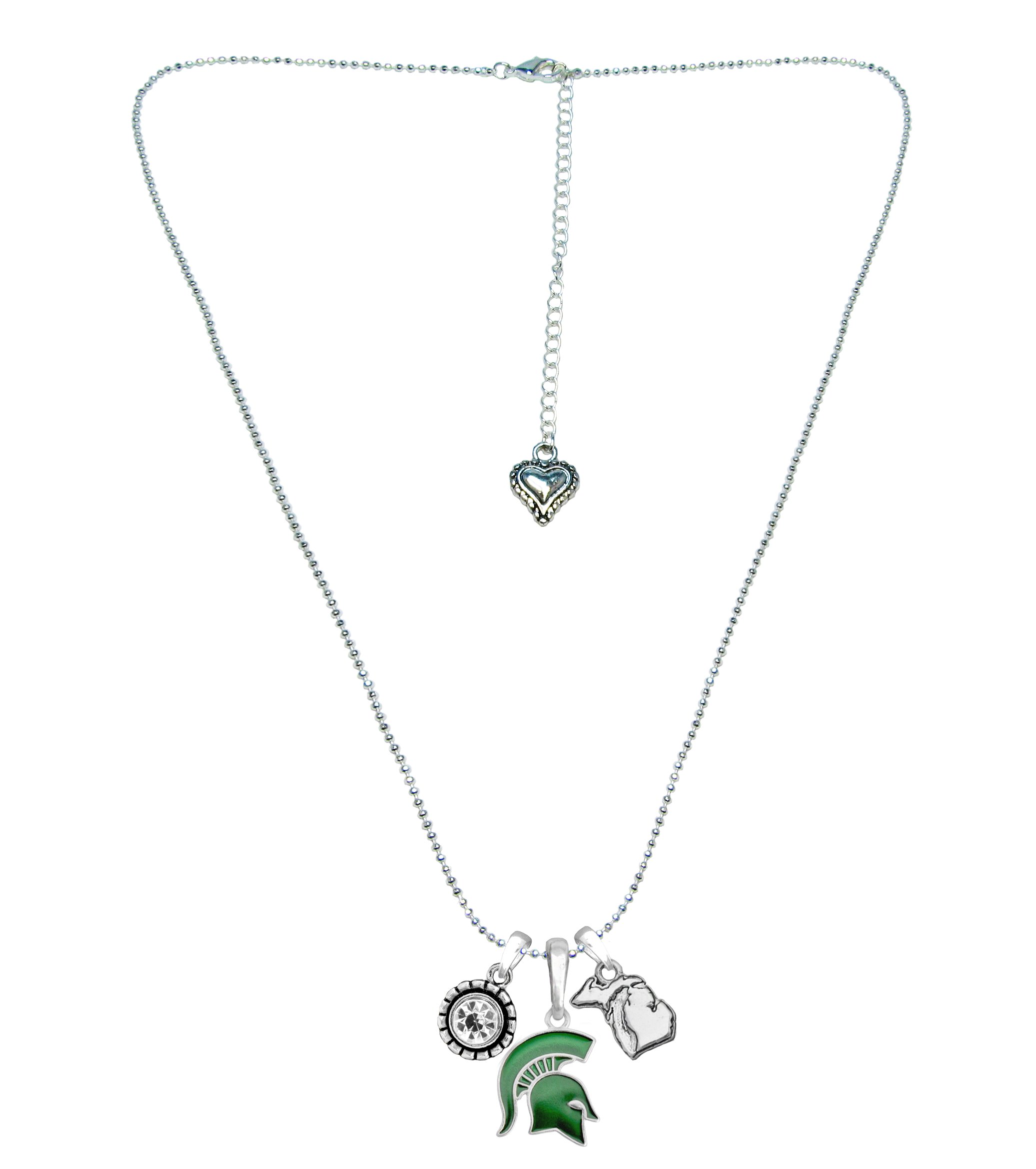 Michigan State Spartans Silver Crystal Necklace - Elegant Jewelry Gift for MSU Fans, Perfect for Graduation, Game Day & Special Occasions