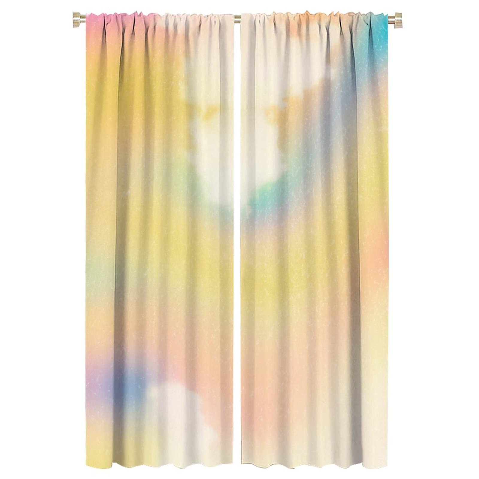 Rainbow Curtains - Pastel Yellow Aesthetic Abstract Cloud Design for Kitchen, Bedroom, Living Room & Dorm - 42x63 Inch Window Treatment - Perfect for Boho Decor & Cozy Home Atmosphere