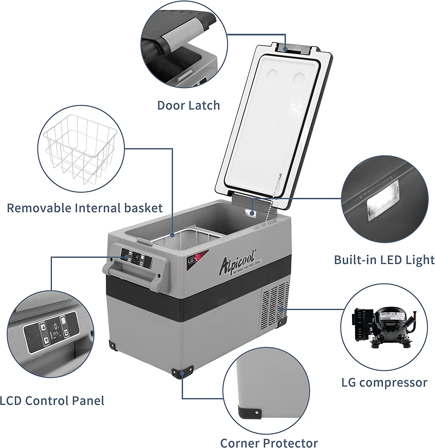 Alpicool LGCF45 12V/24V Portable Car Refrigerator Freezer - 45L Dual Zone Fridge for Camping, Road Trips & Outdoor Adventures
