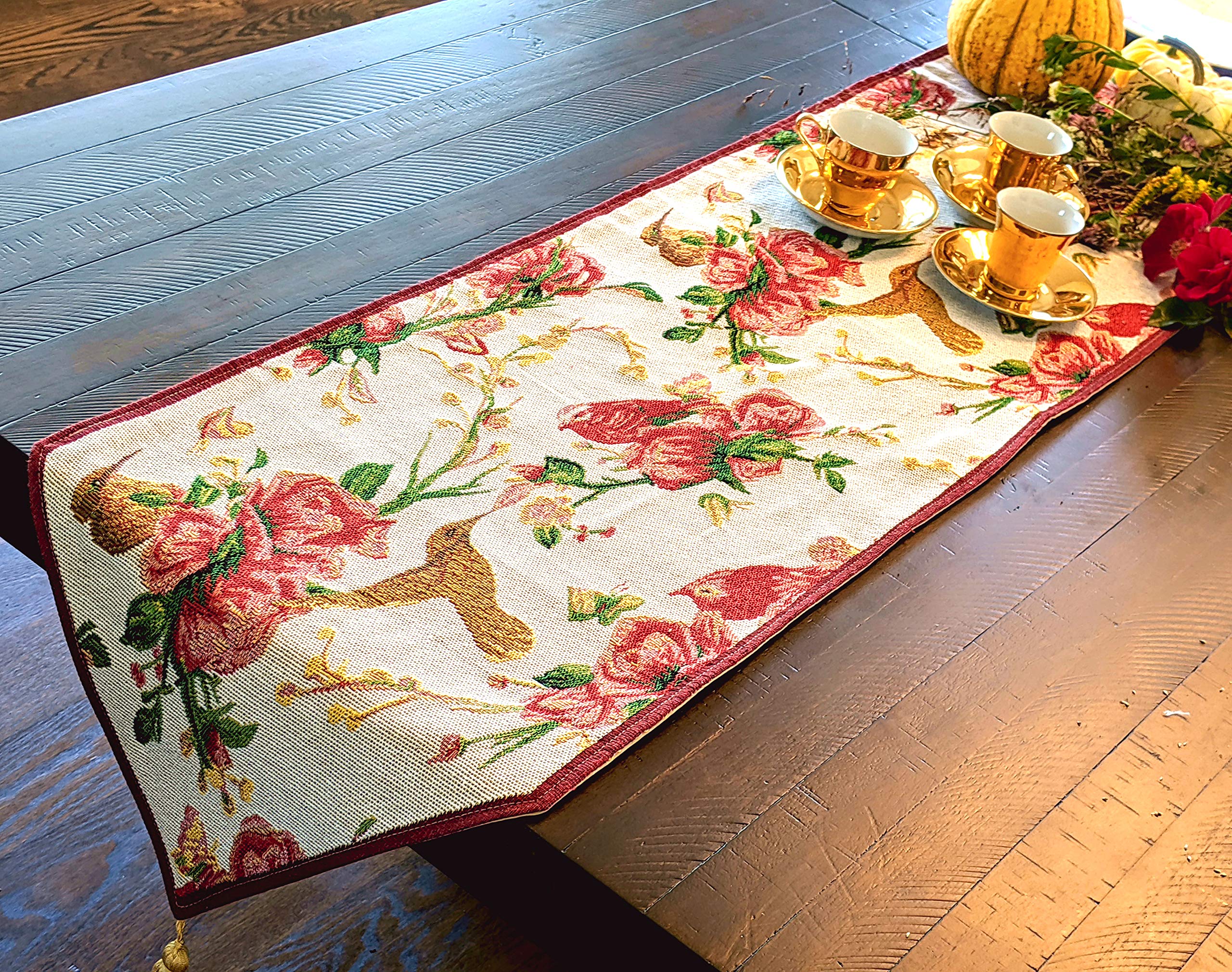Festive Poinsettia Christmas Table Runner - 13x54 Inch Red & White Woven Tapestry for Holiday Decor - Perfect for Dining Tables, Fireplace Mantels, and Seasonal Home Decor