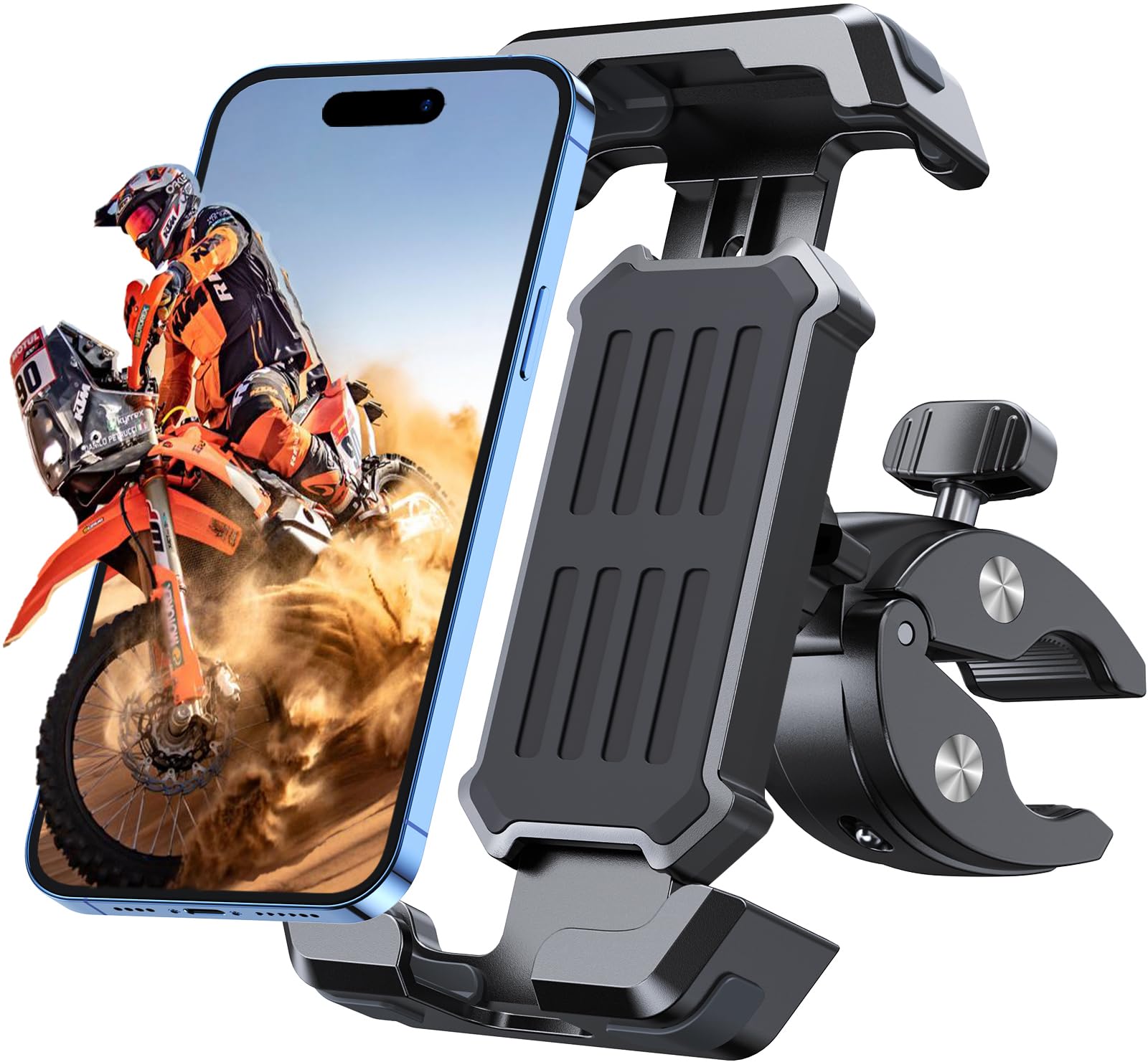 Zewwen Bike Phone Mount - Upgraded Handlebar Clamp & Anti-Vibration Motorcycle Bicycle Phone Holder, 360° Rotatable for ATV/Scooter - Compatible with iPhone 14/13/12, Samsung Galaxy S23/S22 (4.7-6.8