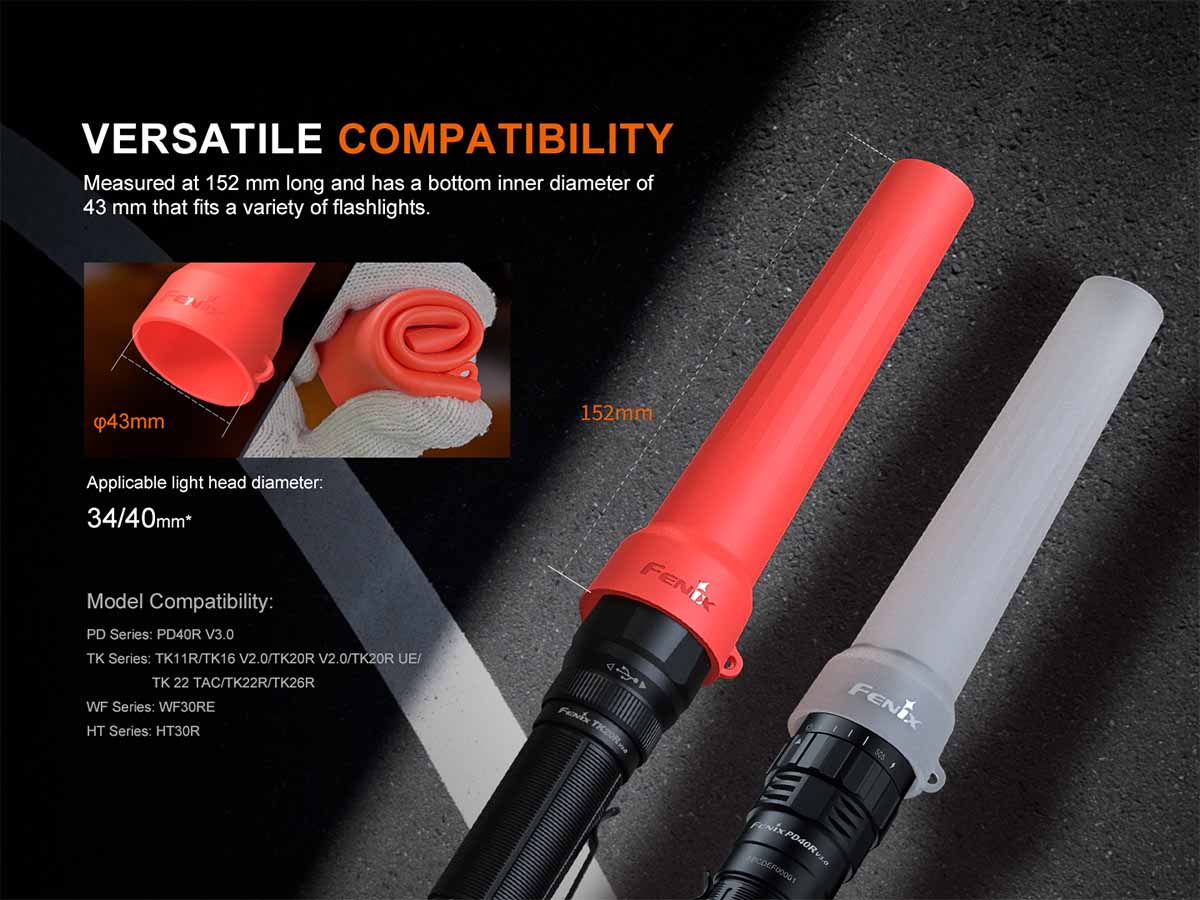 Fenix AOT 04 Soft Silicone Flexible Traffic Wand - High Visibility Safety Baton for Night Road Work, Emergency Signaling & Traffic Control (Orange/Green) - Perfect for Construction Workers, Police Officers & Roadside Assistance