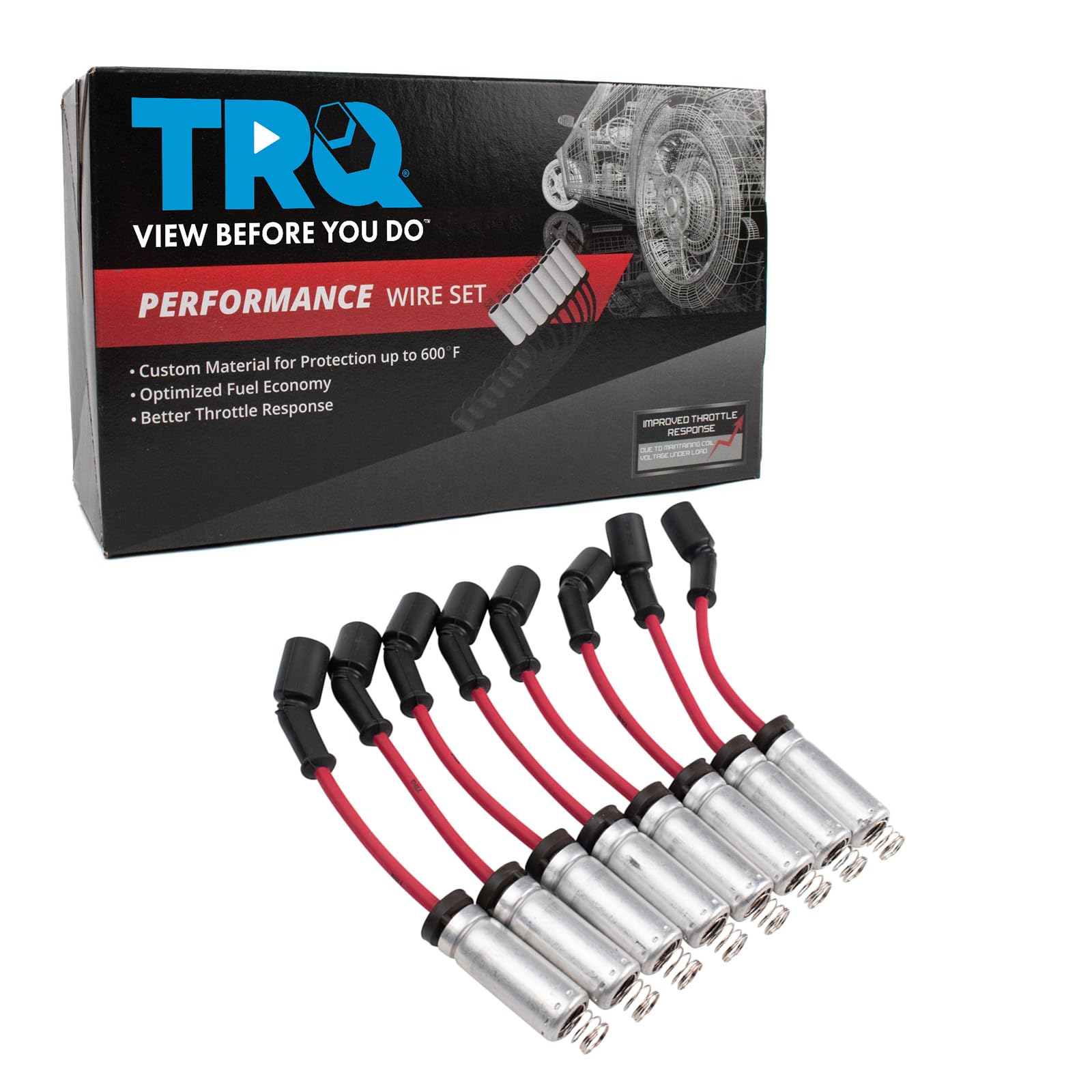 TRQ Performance Spark Plug Wire Kit Set Compatible with GM Pickup Trucks & SUVs - High Quality Ignition Wires for Improved Engine Performance - Perfect for Chevy Silverado, GMC Sierra & More