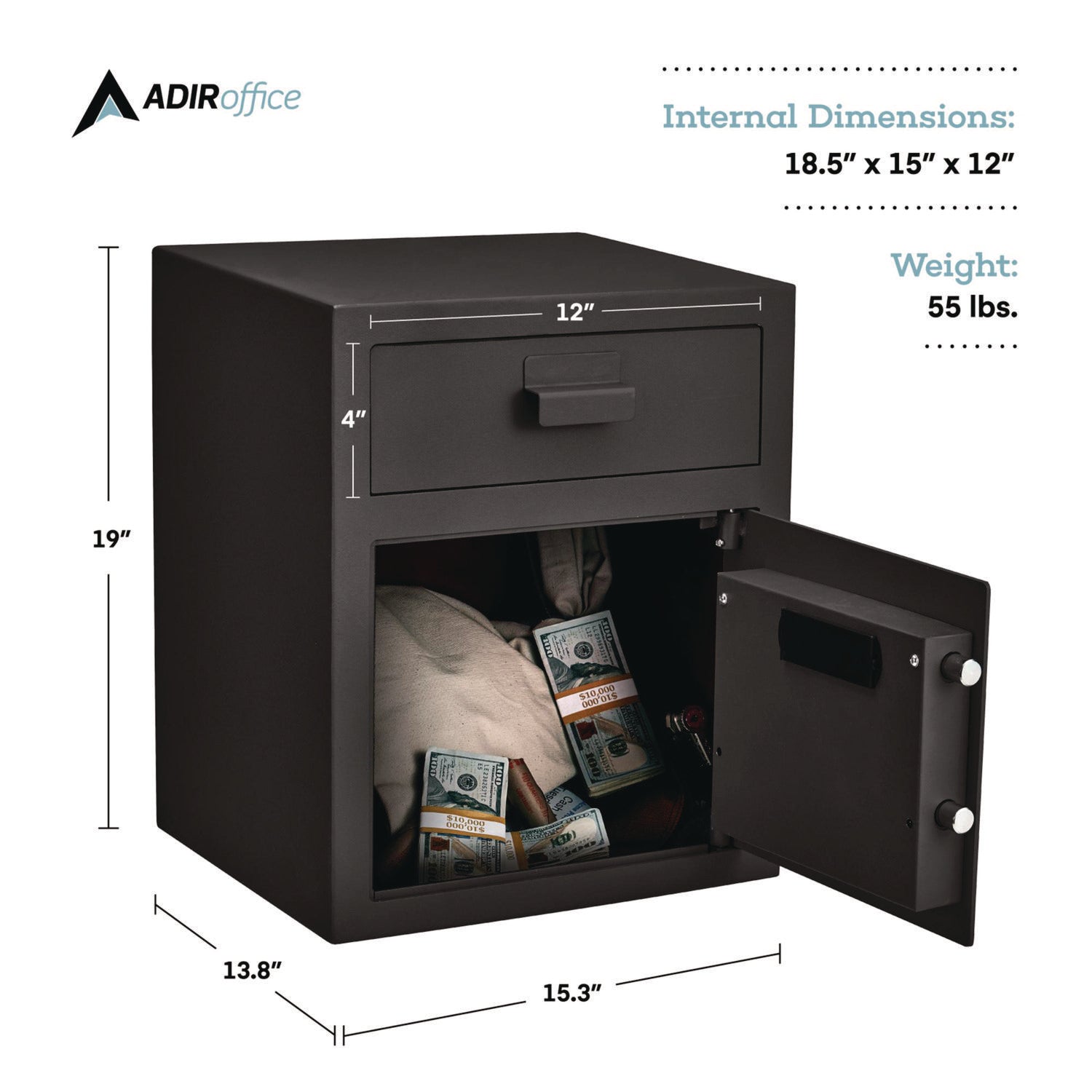 AdirOffice 1.1 Cubic Feet Digital Security Safe Box with Electronic Keypad - 15.3