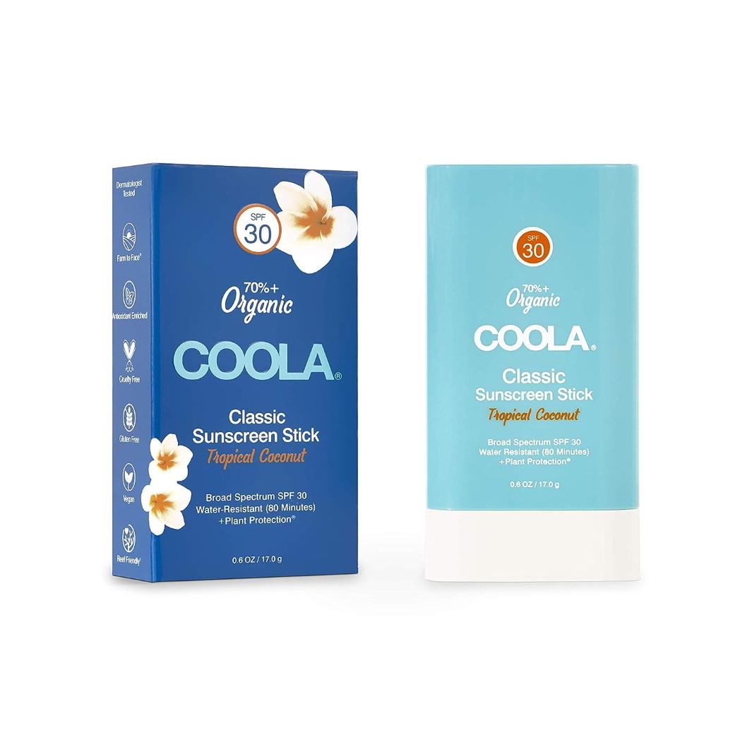 COOLA Classic Organic Sunscreen Stick SPF 30 - Tropical Coconut Scent | Broad Spectrum UVA/UVB Protection | Water Resistant | Reef Safe | Perfect for Beach, Pool & Outdoor Activities