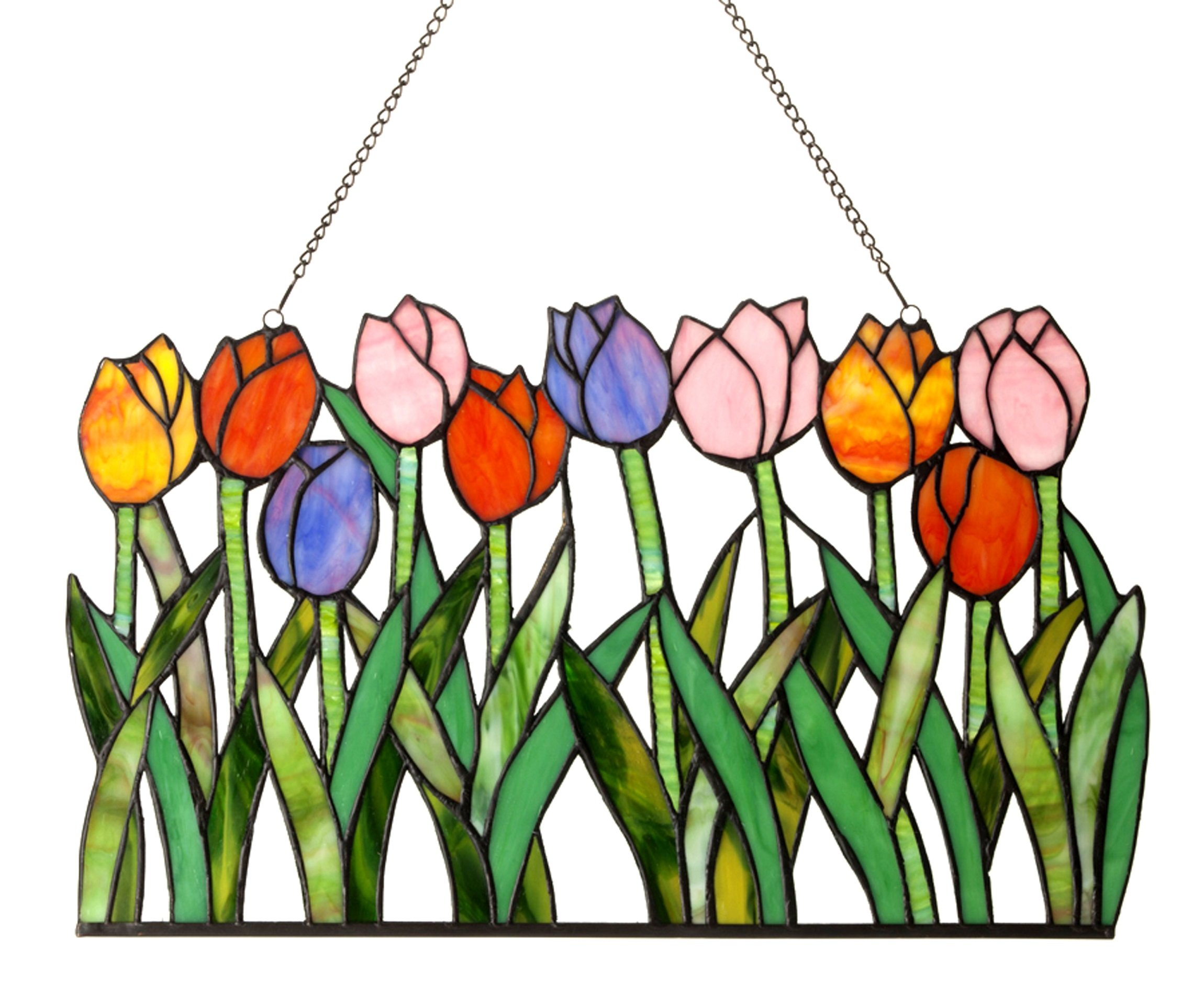 Tiffany-Style Stained Glass Tulip Window Panel - 18 Inch Wide Handcrafted Art Glass for Home Decor, Church & Office
