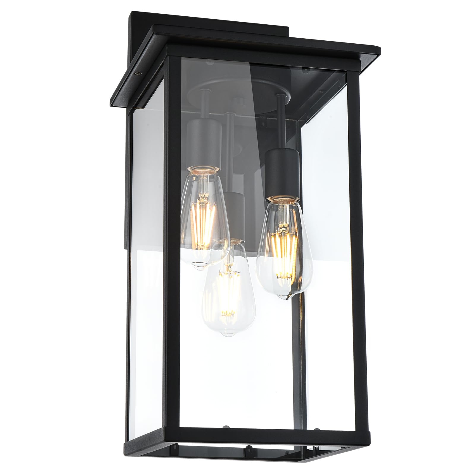 3-Lights Black Outdoor Wall Sconce Lantern with Clear Glass Shade - Waterproof Exterior Wall Mount Lighting for Porch, Garage, Hallway & Patio - Durable Weatherproof Outdoor Light Fixtures for Home & Garden
