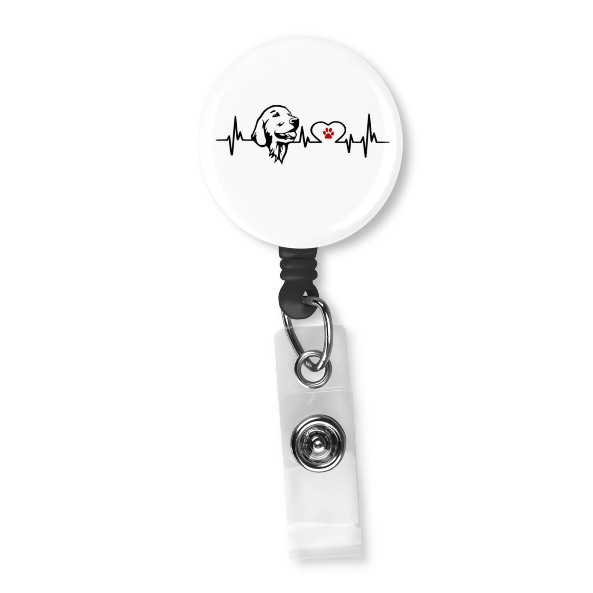 Golden Retriever Dog Lover Retractable Badge Reel with Heartbeat Design - ID Holder for Nurses, Teachers, Healthcare Workers | Cute Pet Accessory for Work & Daily Use