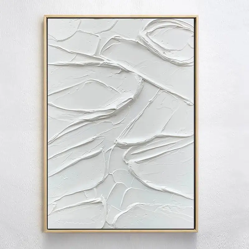 White Minimalist Textured Painting Canvas Wall Art - Modern Abstract Vertical Decor for Living Room, Bedroom & Office | #MM003