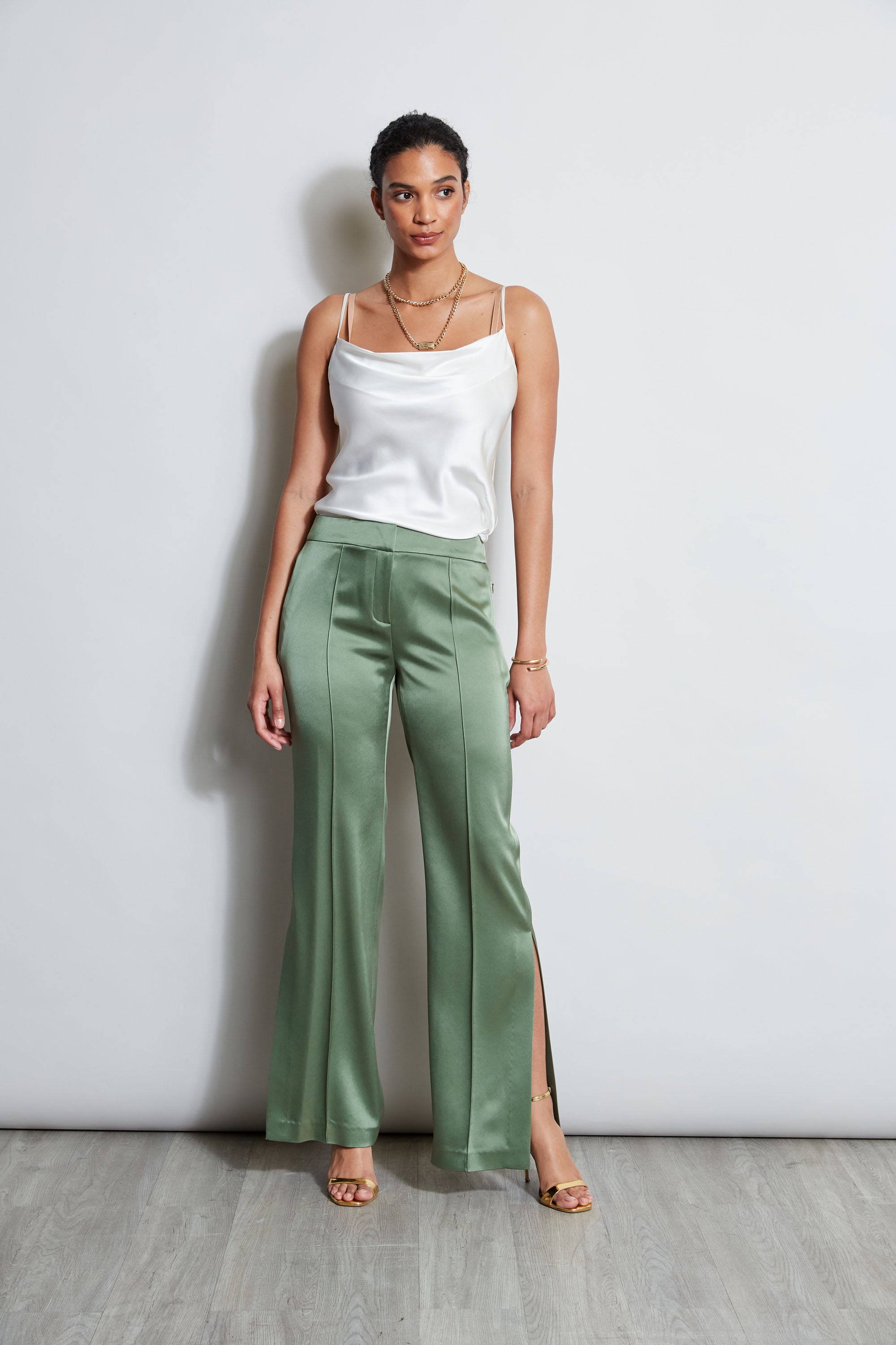 Elegant High Waist Satin Side Slit Pants for Women - Comfortable & Stylish Lounge Pants for Home, Office, and Evening Outfits