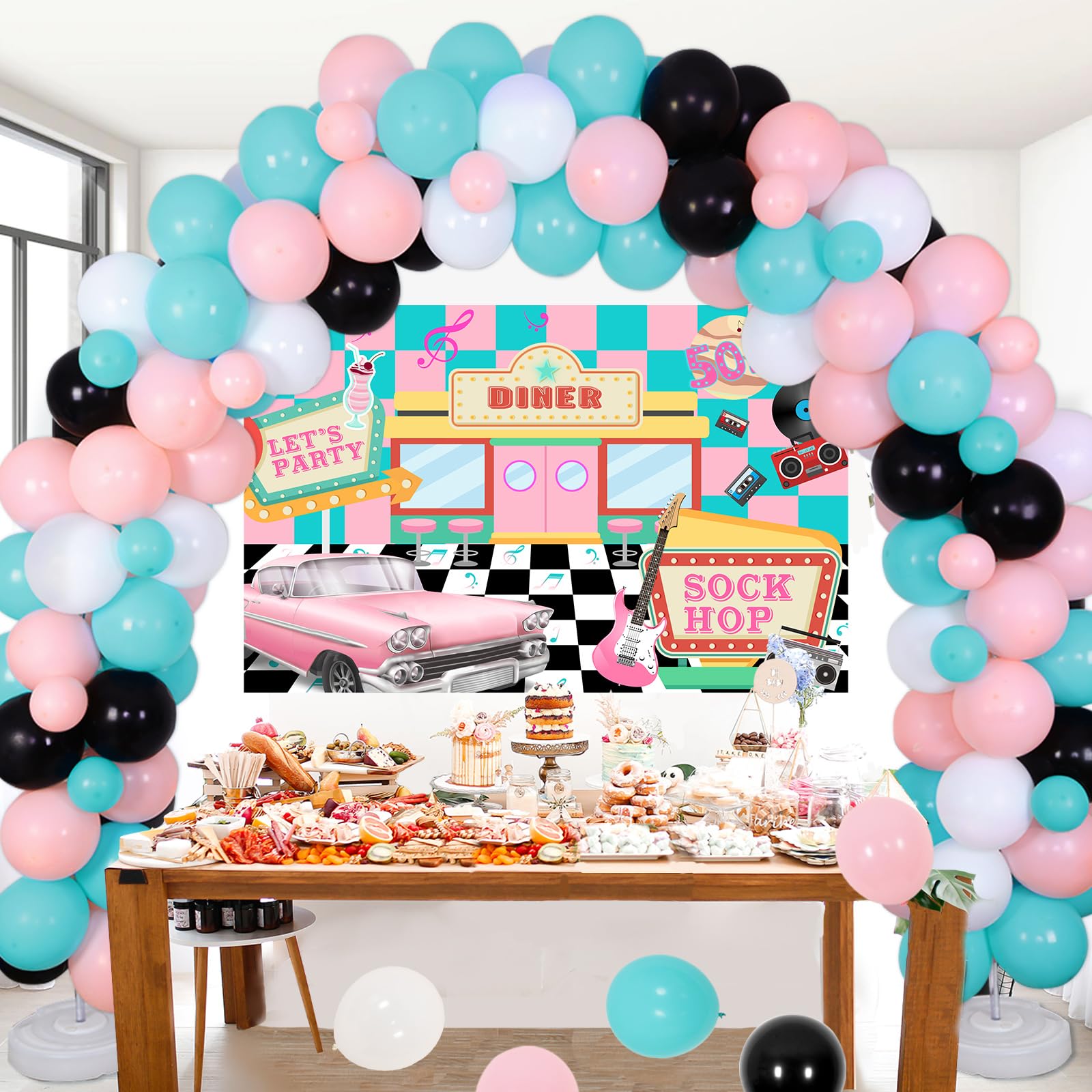 50's Theme Party Decorations Sock Hop - Retro 50s Party Supplies for Adults with Music Note Balloons, Disco Ball Decor & Unique Backdrop - Perfect for Birthday, Anniversary & 1950s Themed Events