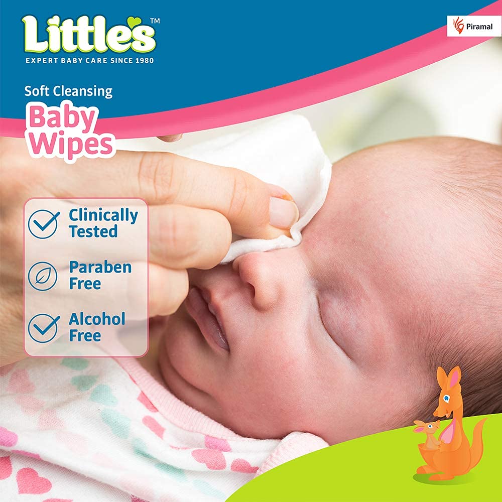 Little's Soft Cleansing Baby Wipes | 240 Count (3 Packs of 80) | Extra Thick & Moist Hypoallergenic Wipes for Sensitive Skin | Enriched with Aloe Vera, Vitamin E & Jojoba Oil to Prevent Diaper Rash | Perfect for Diaper Changes, On-the-Go Cleansing & Baby Care Essentials