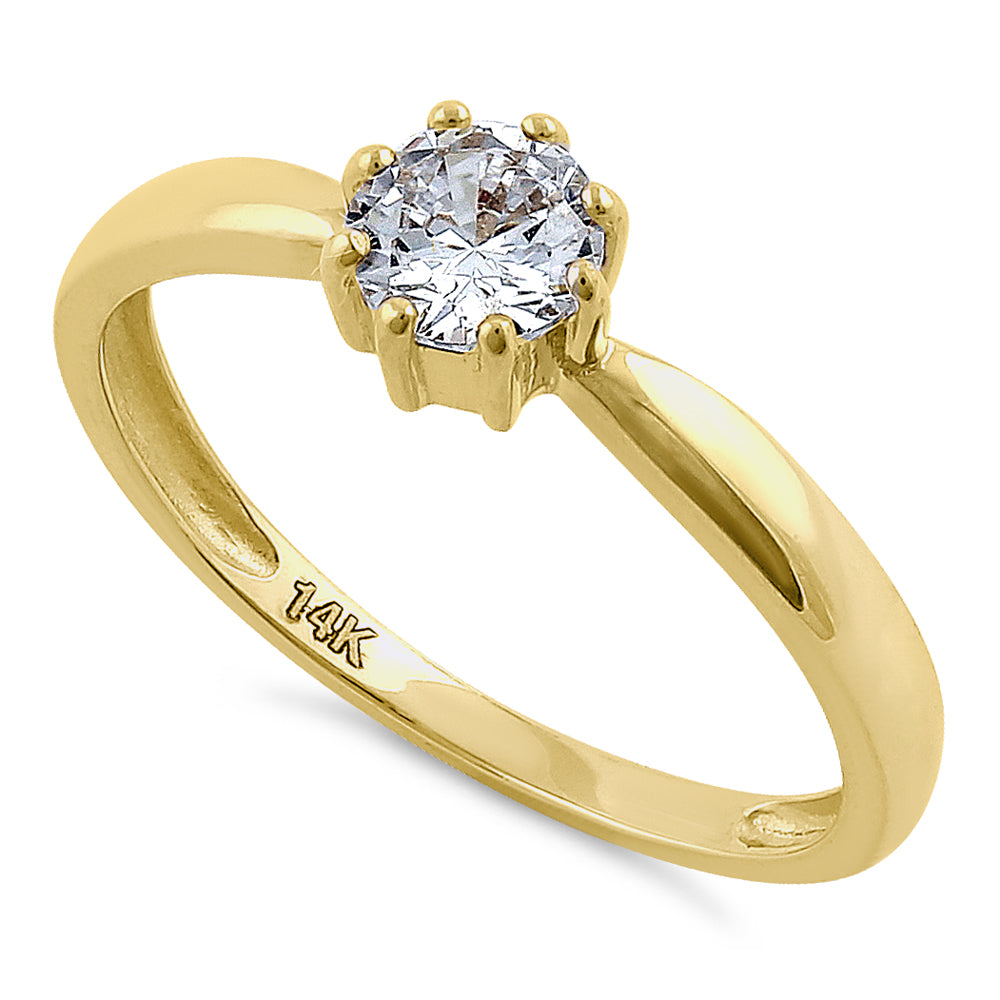 14K Yellow Gold Solitaire Round Cut Cubic Zirconia Engagement Ring for Women - Perfect for Proposals, Anniversaries & Weddings