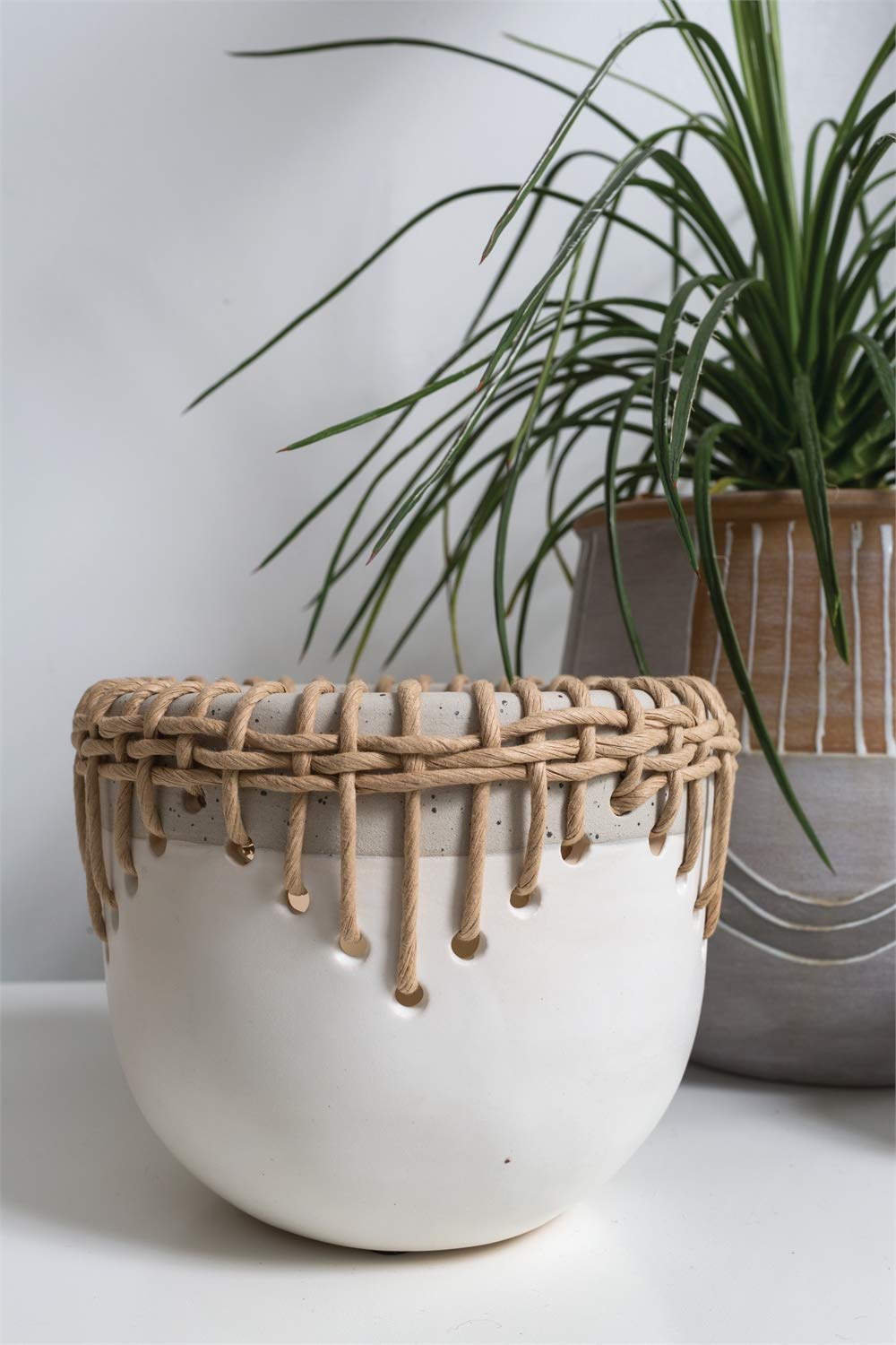HideawayPots for Plants and Flowers - White Ceramic Plant Pots with Drainage Hole - Modern Ceramic Vase for Home Office Decor (6.75