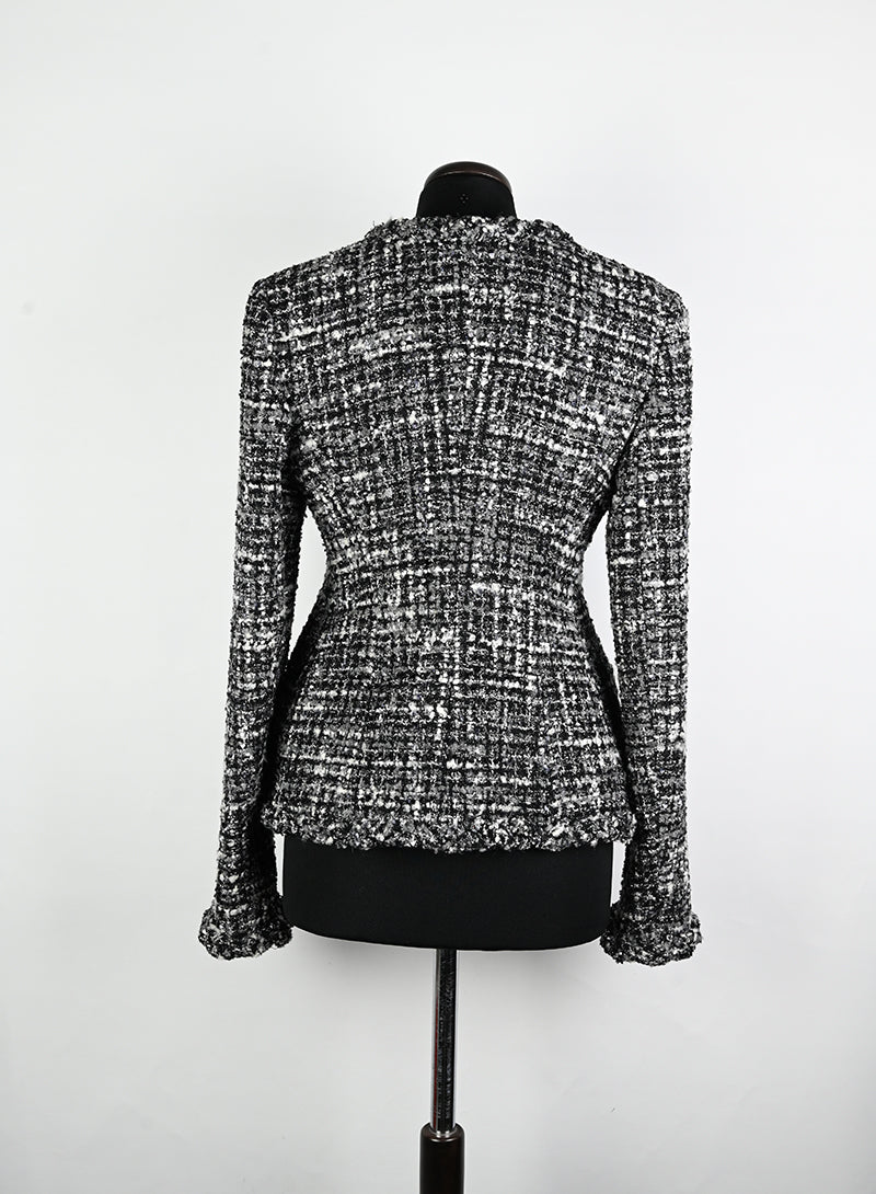 Valentino Black & White Bouclé Jacket - Size 42 | Luxury Women's Outerwear for Office & Evening Events