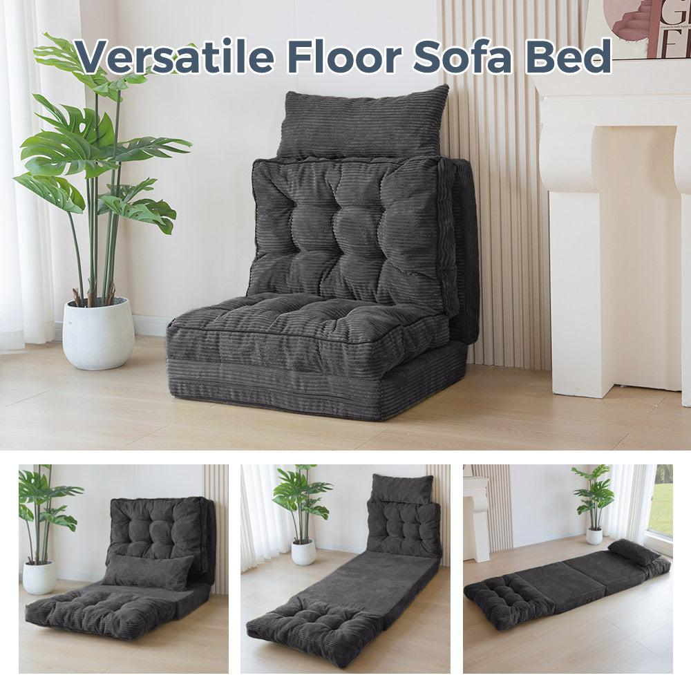 MAXYOYO Tufted Bean Bag Sofa Bed - Foldable Floor Couch with Pillows in Green | Comfortable Lounge Chair for Living Room, Bedroom & Game Room