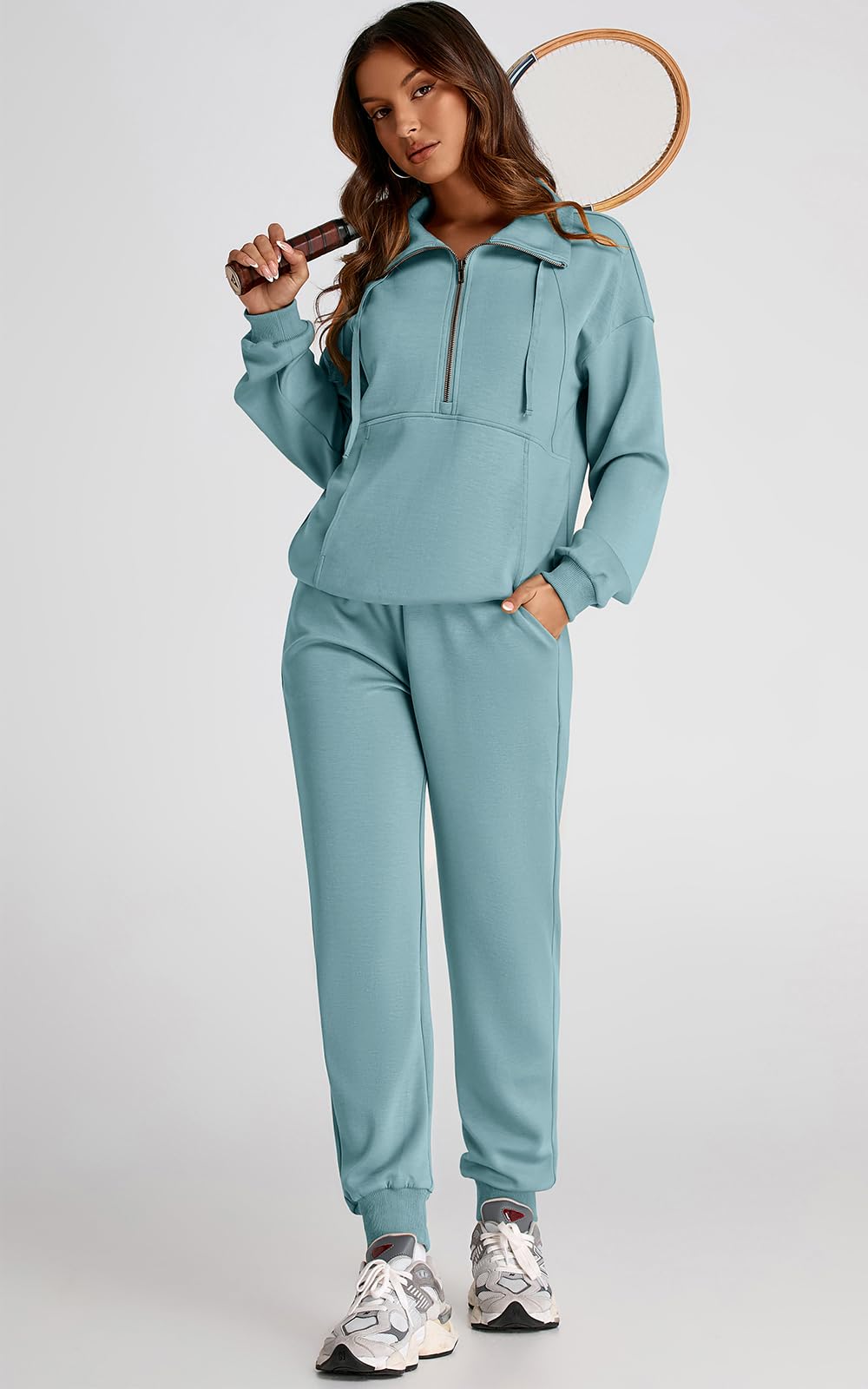 PRETTYGARDEN Women's 2-Piece Long Sleeve Half Zip Sweatsuit Set - Casual Spring Lounge Outfit with Sweatshirt & Sweatpants | Perfect for Yoga, Running Errands & Cozy Home Wear