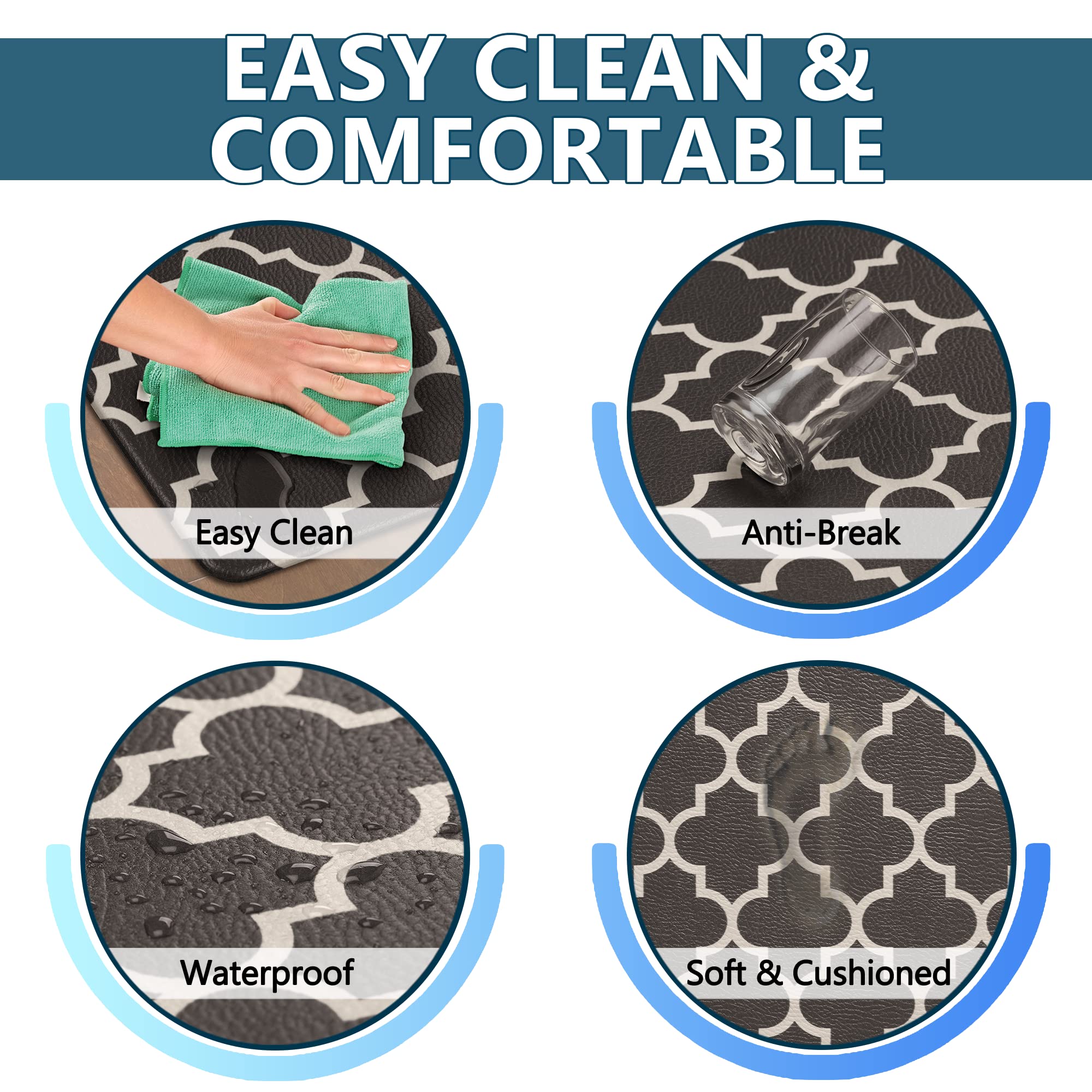 ComfiLife Anti-Fatigue Kitchen Floor Mats (2-Pack) - Extra Thick Cushioned, Non-Slip, Waterproof Standing Mat for Home & Office - Easy to Clean Kitchen Rug for Sink, Laundry & Cooking Areas - Perfect for Long Hours of Standing While Cooking, Washing Dishes or Doing Laundry (Brown)