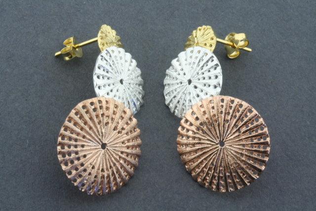3 Drop Urchin Earrings - Gold & Rose Gold Plated Dangle Earrings for Women, Trendy Boho Jewelry for Party, Wedding & Everyday Wear