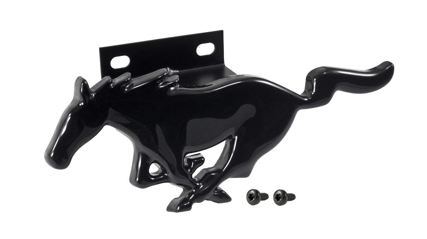1994-2004 Mustang Grille Emblem Bracket Kit - Gloss Black Running Horse Logo - Perfect for Ford Mustang GT, Cobra & V6 Models - Upgrade Your Car Front Grille for a Sleek Custom Look