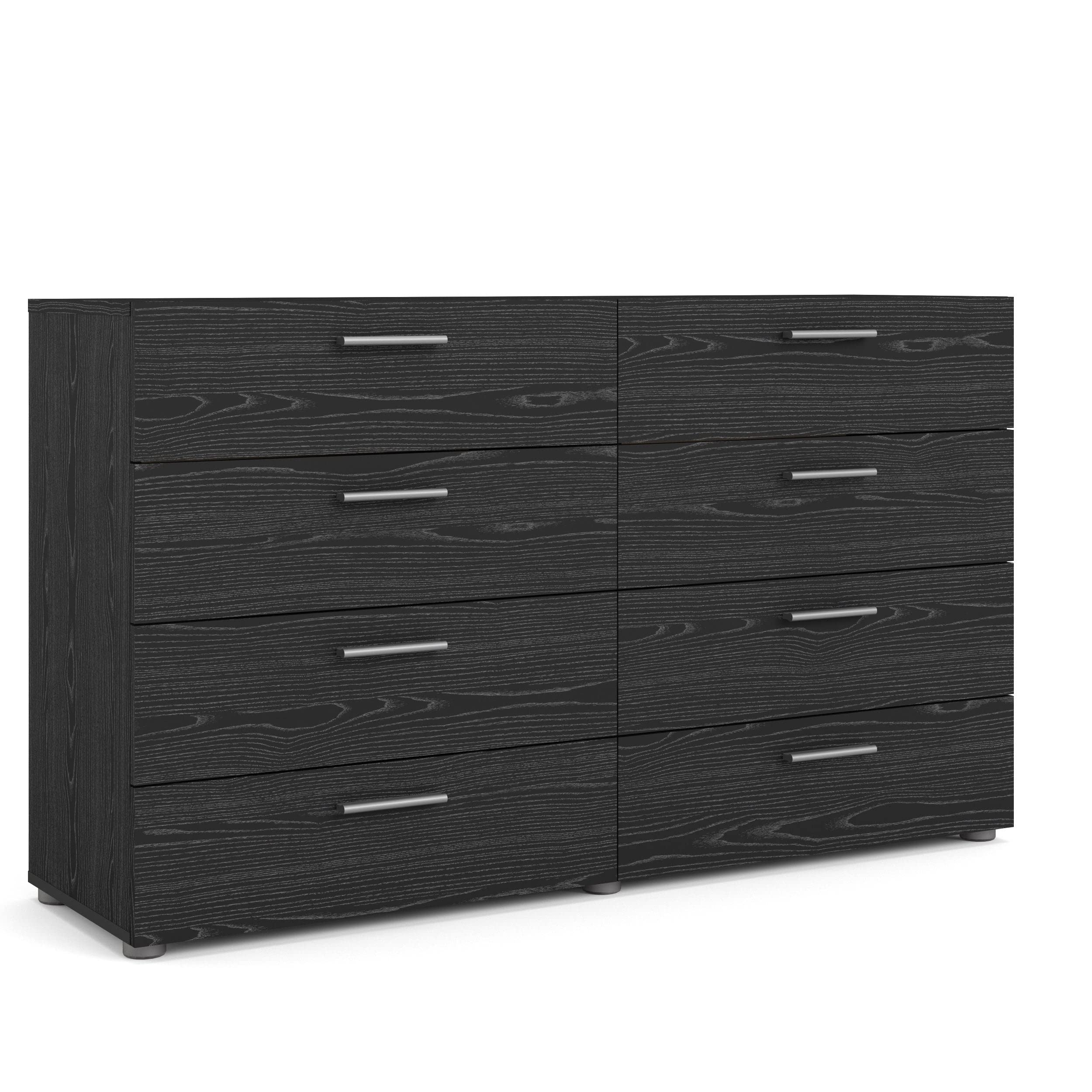 Tvilum 8-Drawer Double Dresser - Black Woodgrain Finish, Modern Bedroom Storage Furniture for Clothes & Accessories | Perfect for Home, Dorm, or Apartment Organization