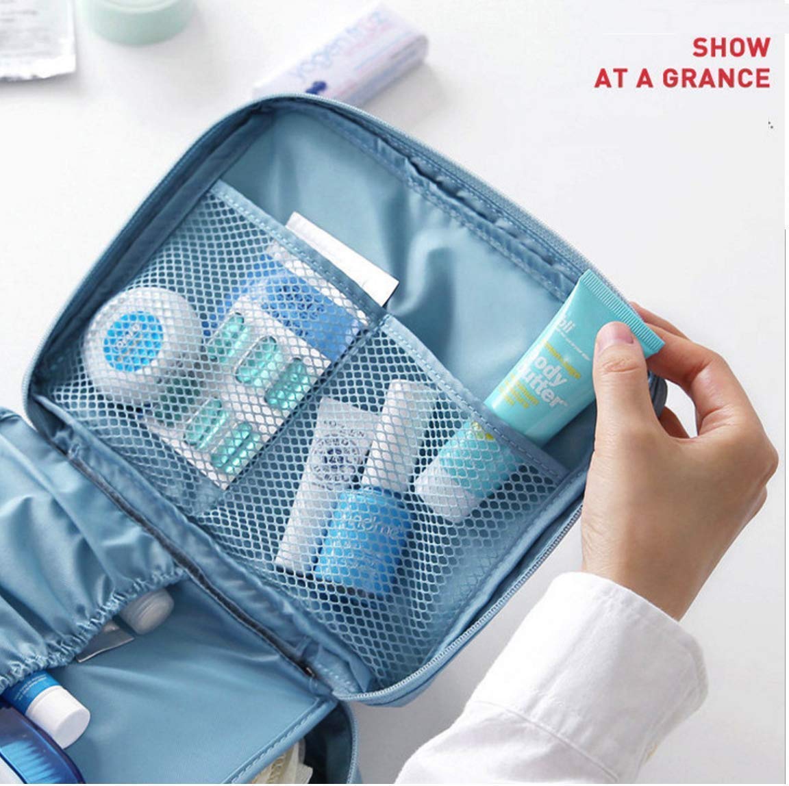 FastUnbox 17cm Travel Nylon Cosmetic Bag - Waterproof Makeup Organizer Pouch for Women | Perfect for Toiletry Storage, Travel Essentials & Daily Use