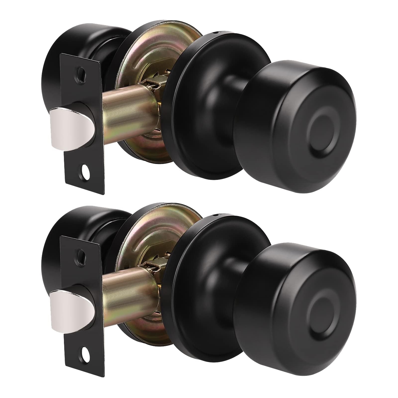 Modern Matte Black Door Knob Set - 2 Pack Classic Passage & Closet Knobs with Concealed Screws for Hallway, Bedroom & Interior Doors | Durable Hardware for Home Improvement & DIY Projects
