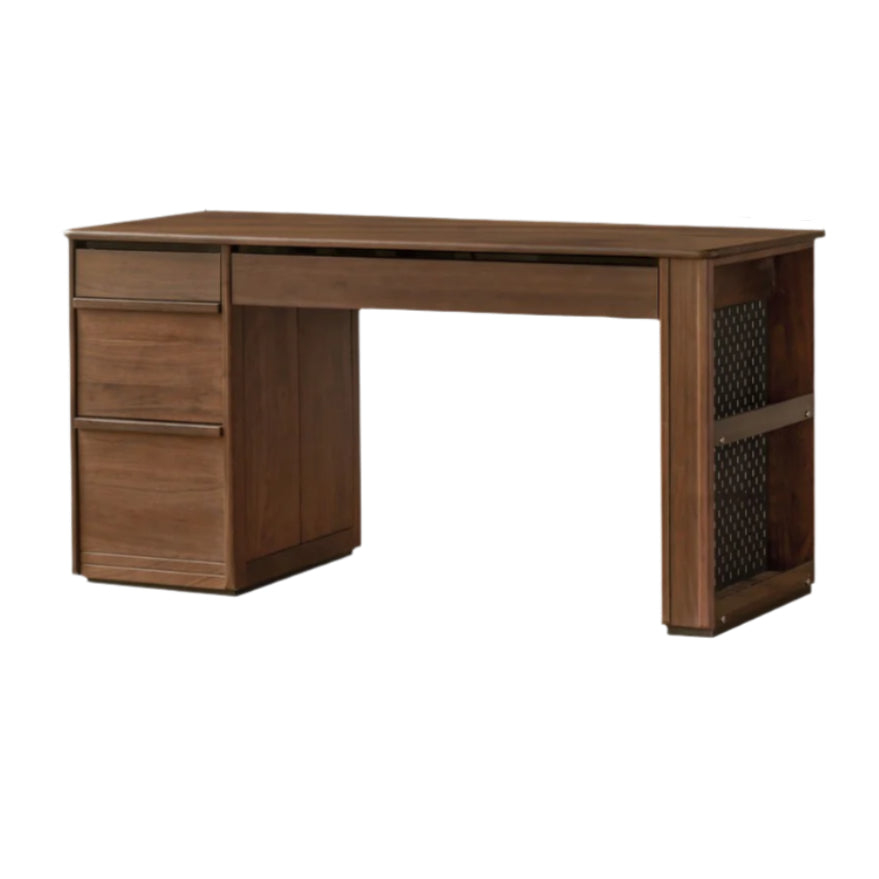 Premium Black Walnut Solid Wood Computer Desk with Bookshelf - Home Office Workstation for Remote Work & Study