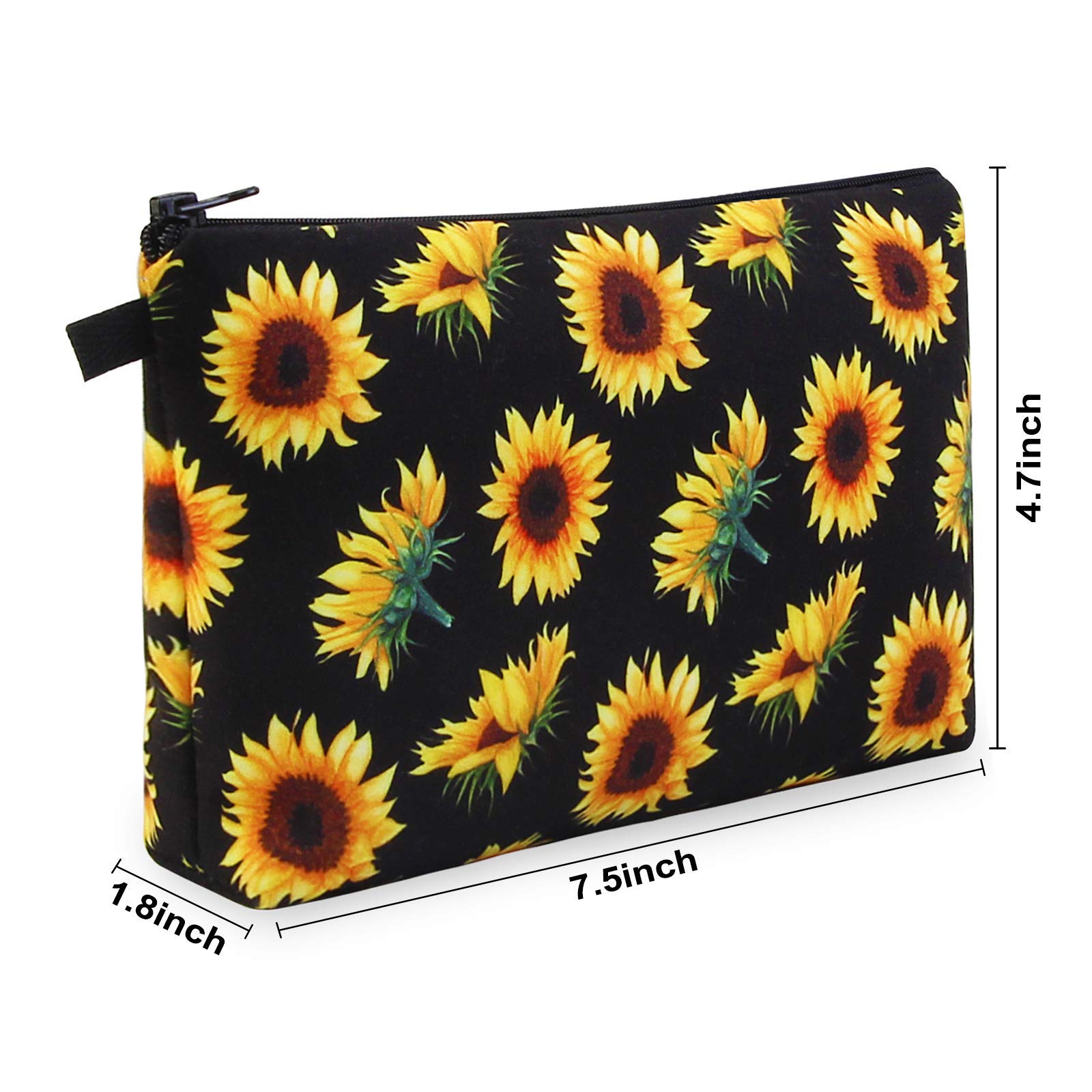 Waterproof Sunflower Makeup Bag for Women - Portable Travel Cosmetic Pouch with Black Zipper, Multifunctional Small Organizer (1 Pack) | Perfect for Travel, Gym & Daily Essentials Storage