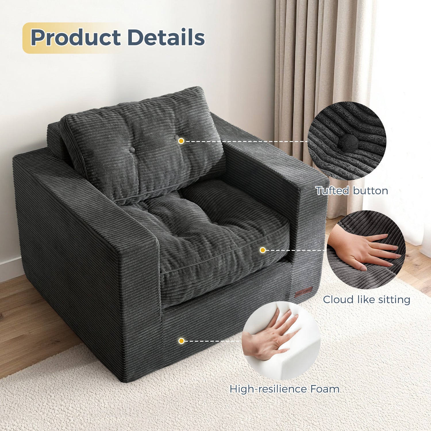 MAXYOYO Large Bean Bag Chair - Dark Grey Oversized Bean Bag Couch for Adults, Kids Bedroom & Living Room Furniture | Perfect for Lounging, Gaming, Movie Nights & Relaxation