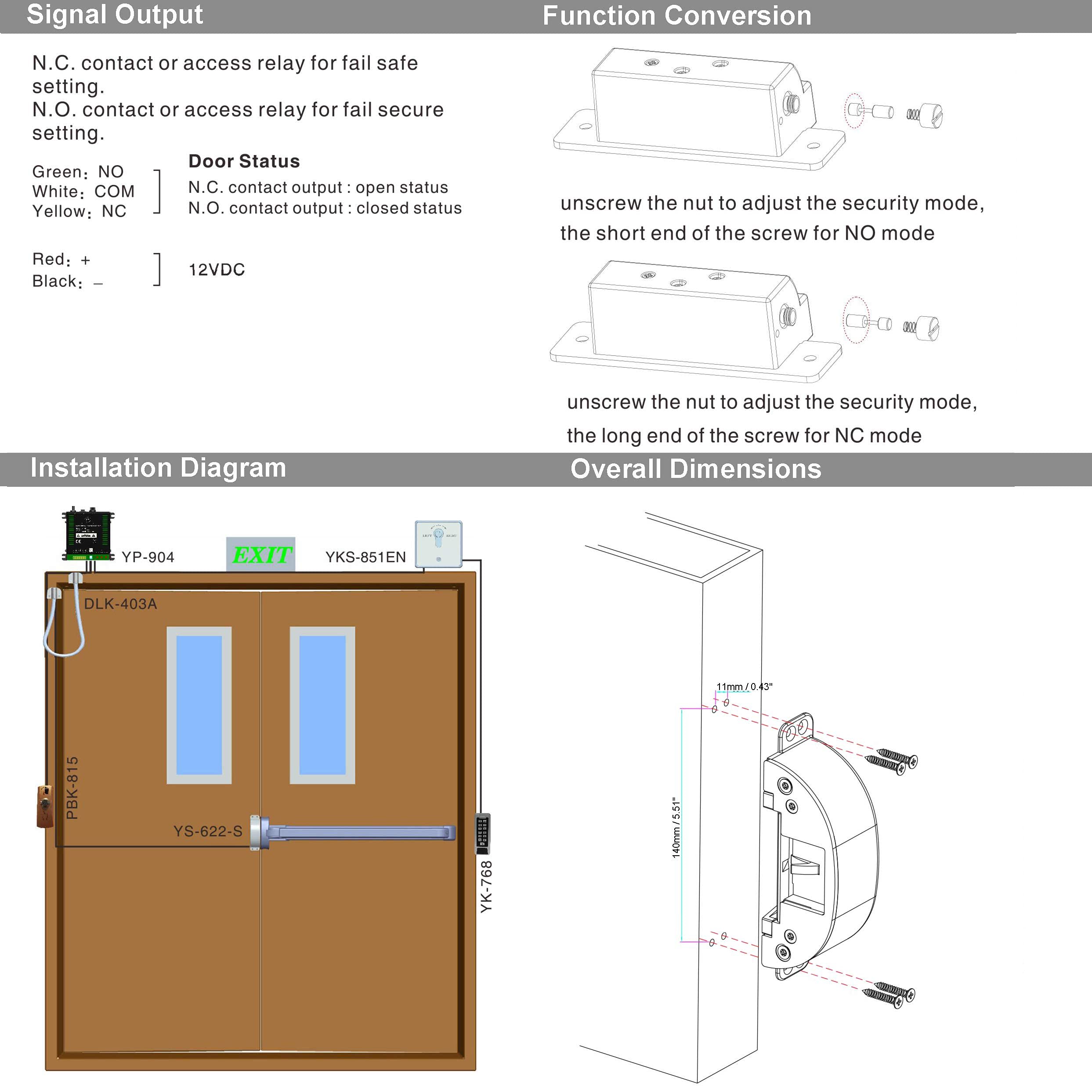 UHPPOTE Electric Strike Lock - Secure Access Control for Emergency Exit Doors with Panic Push Bar | Ideal for Commercial Buildings & Fire Safety Compliance