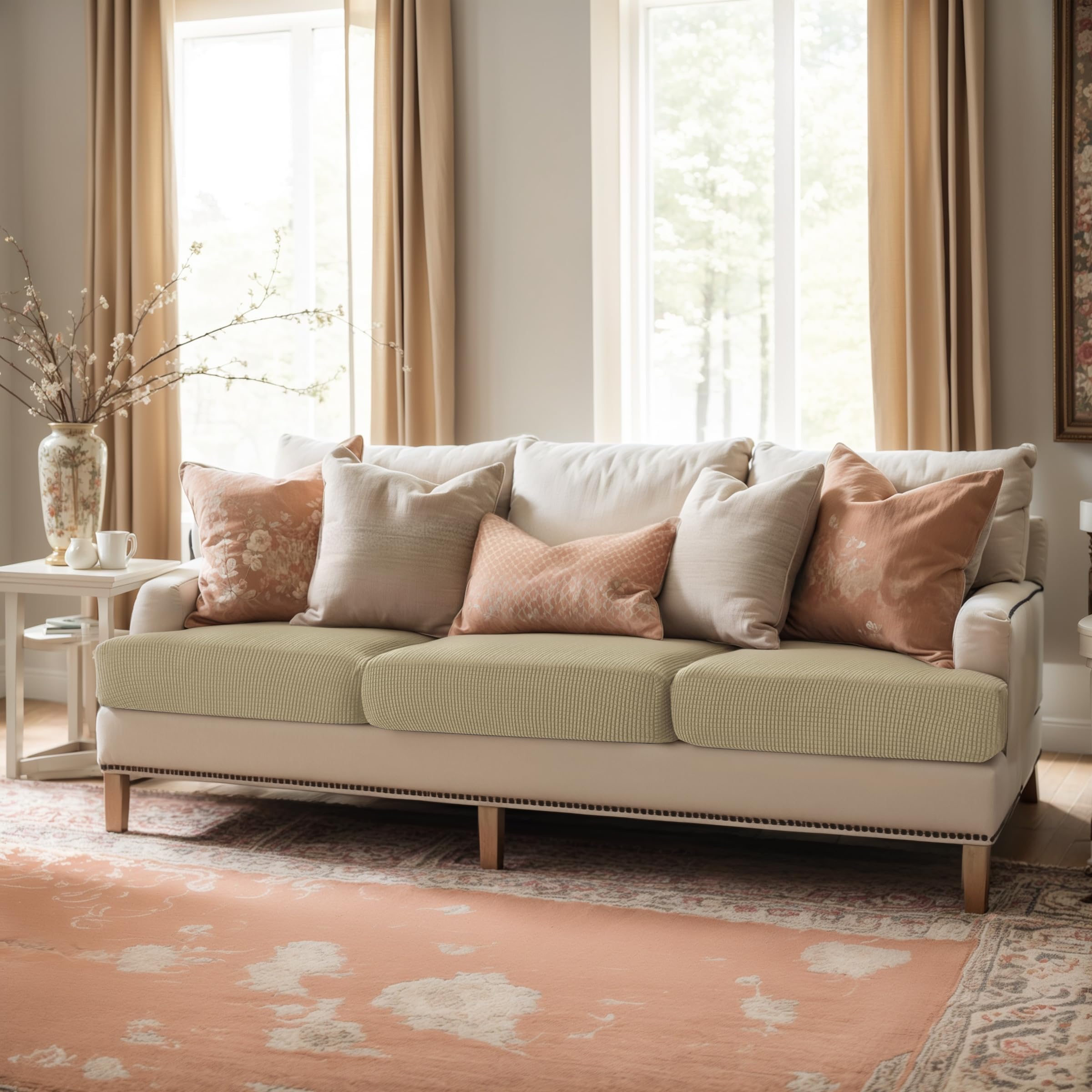 Stretch Cushion Covers 3-Pack - Elastic Spandex Sofa Slipcovers for Couch, Loveseat, Chair & RV Seats - Sand Color Furniture Protectors - Perfect for Home, Office & Travel Use
