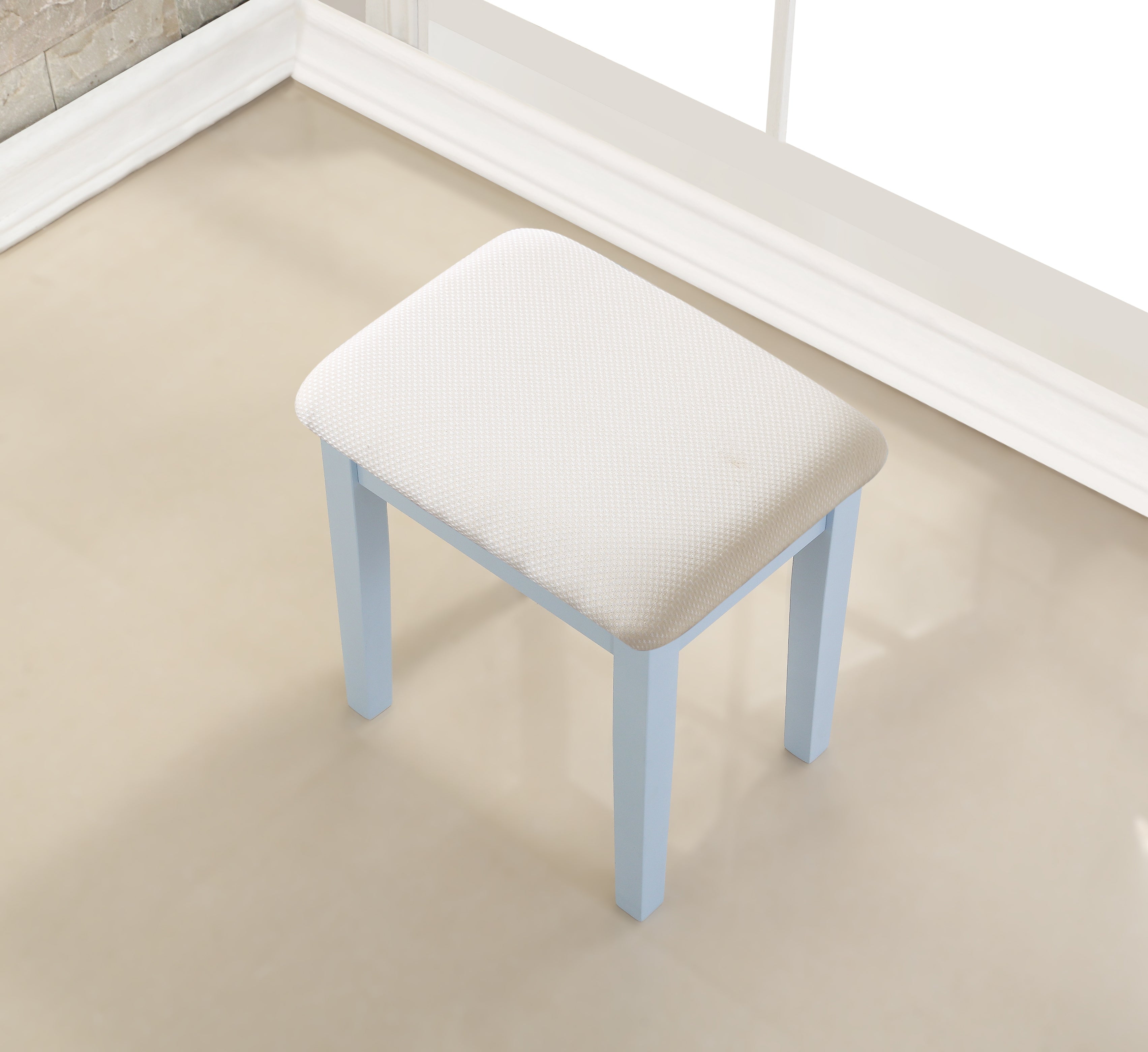 Roundhill Furniture Moniya Wood Makeup Vanity Table with Stool Set - Elegant Dressing Table for Bedroom, Bathroom & Salon Use