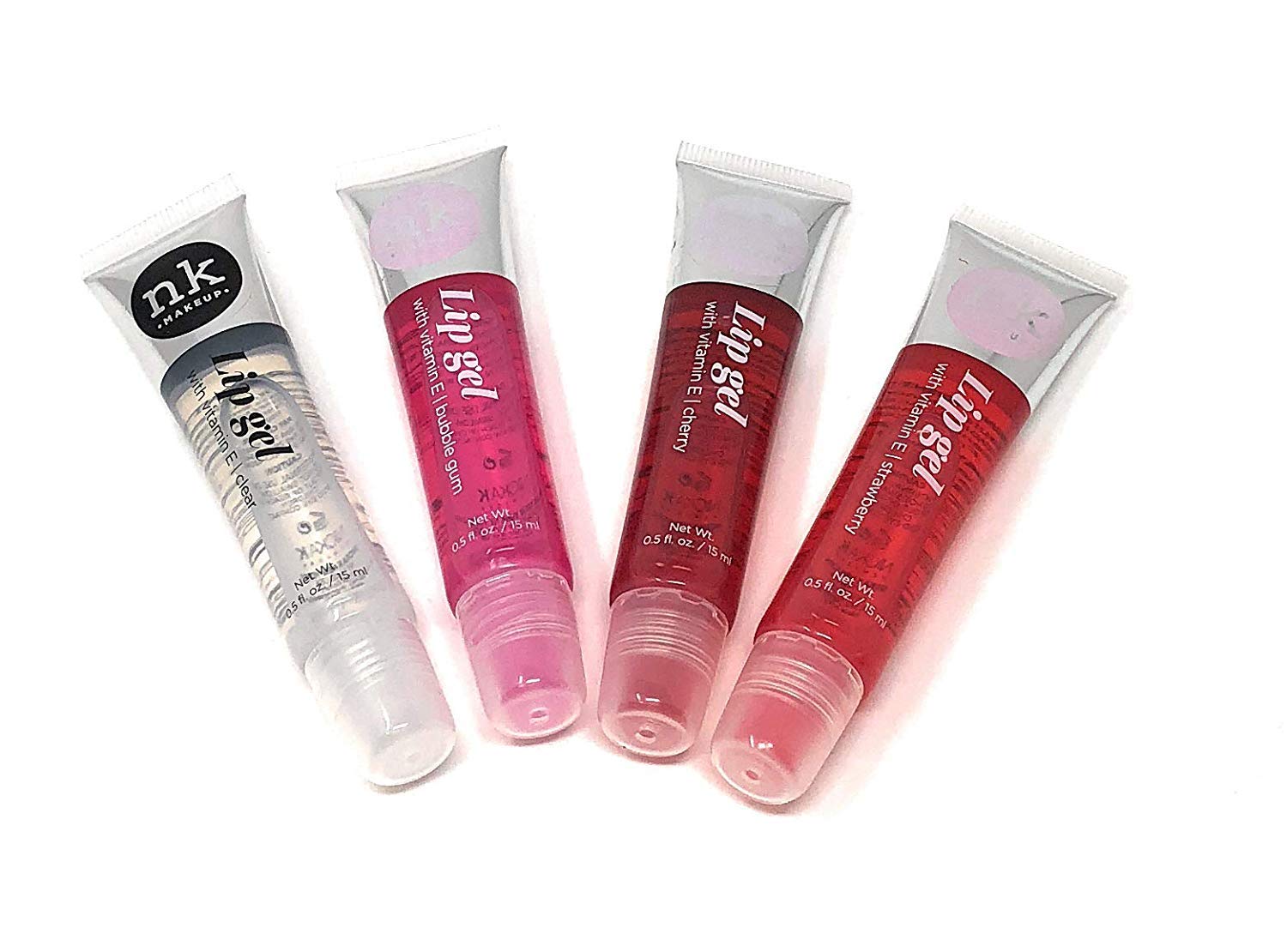 Nicka K Lip Gel 4 Pack - Clear, Strawberry, Cherry, Bubble Gum Flavors | Hydrating & Plumping Lip Gloss for Daily Wear & Special Occasions