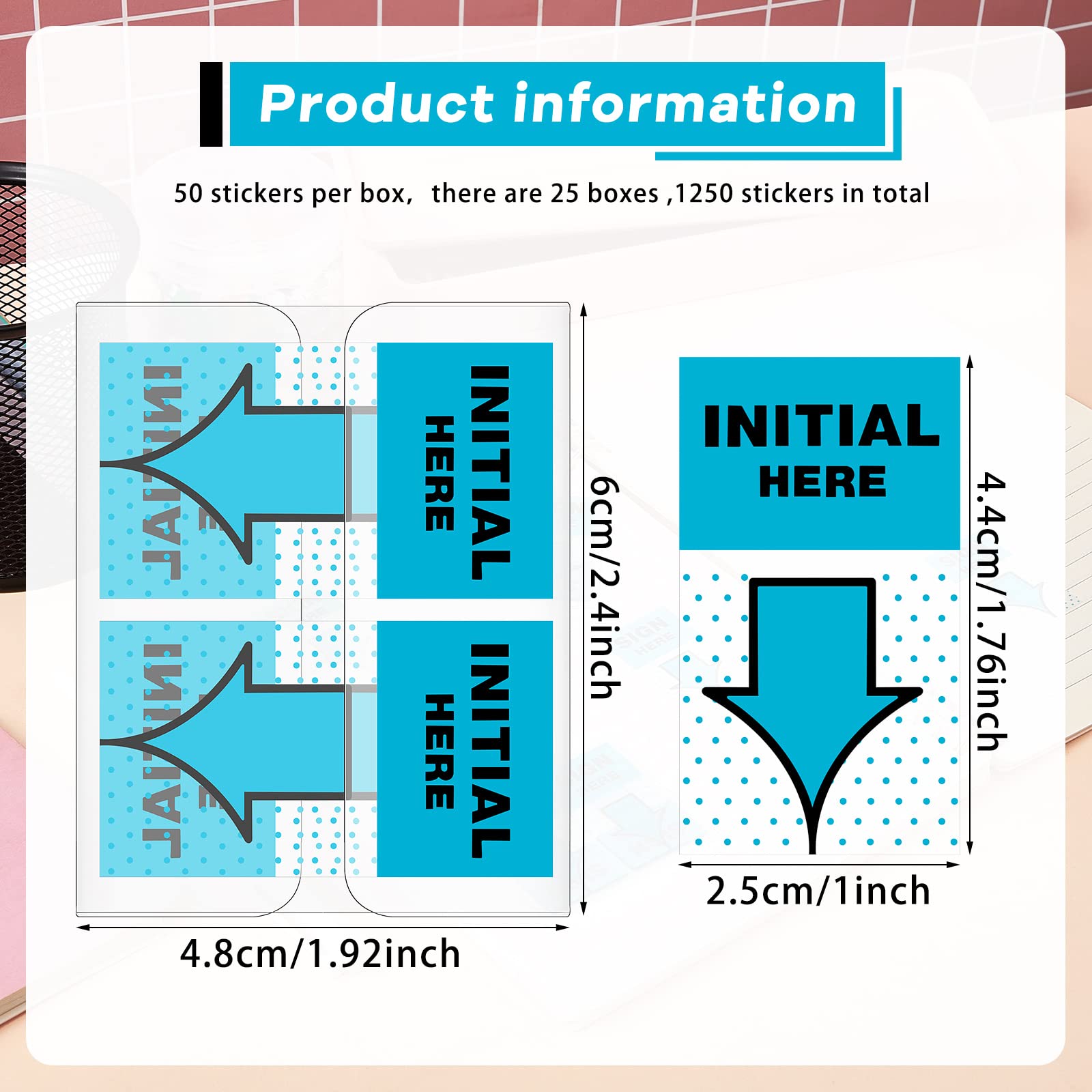 1250 Pcs Initial Here Flags - 1 Inch Blue Tabs for Office Notebooks & Books