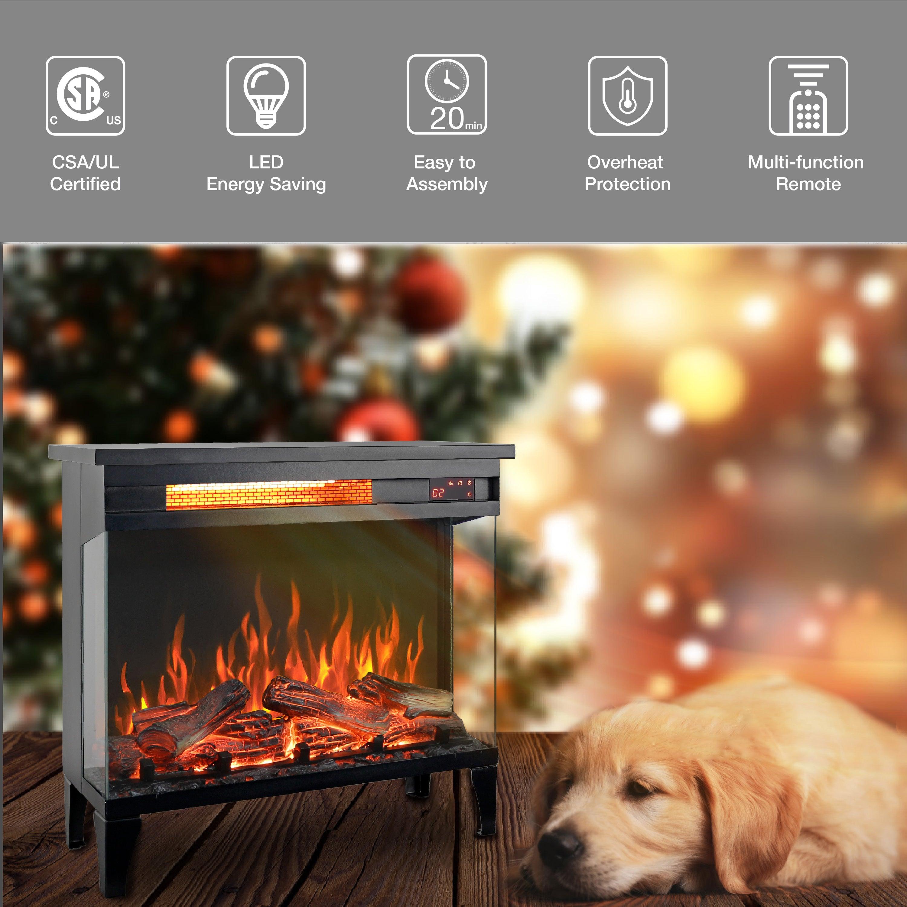 24 Inch 3-Sided Glass Electric Fireplace with Stand - Modern Heating Solution for Living Room, Bedroom & Office