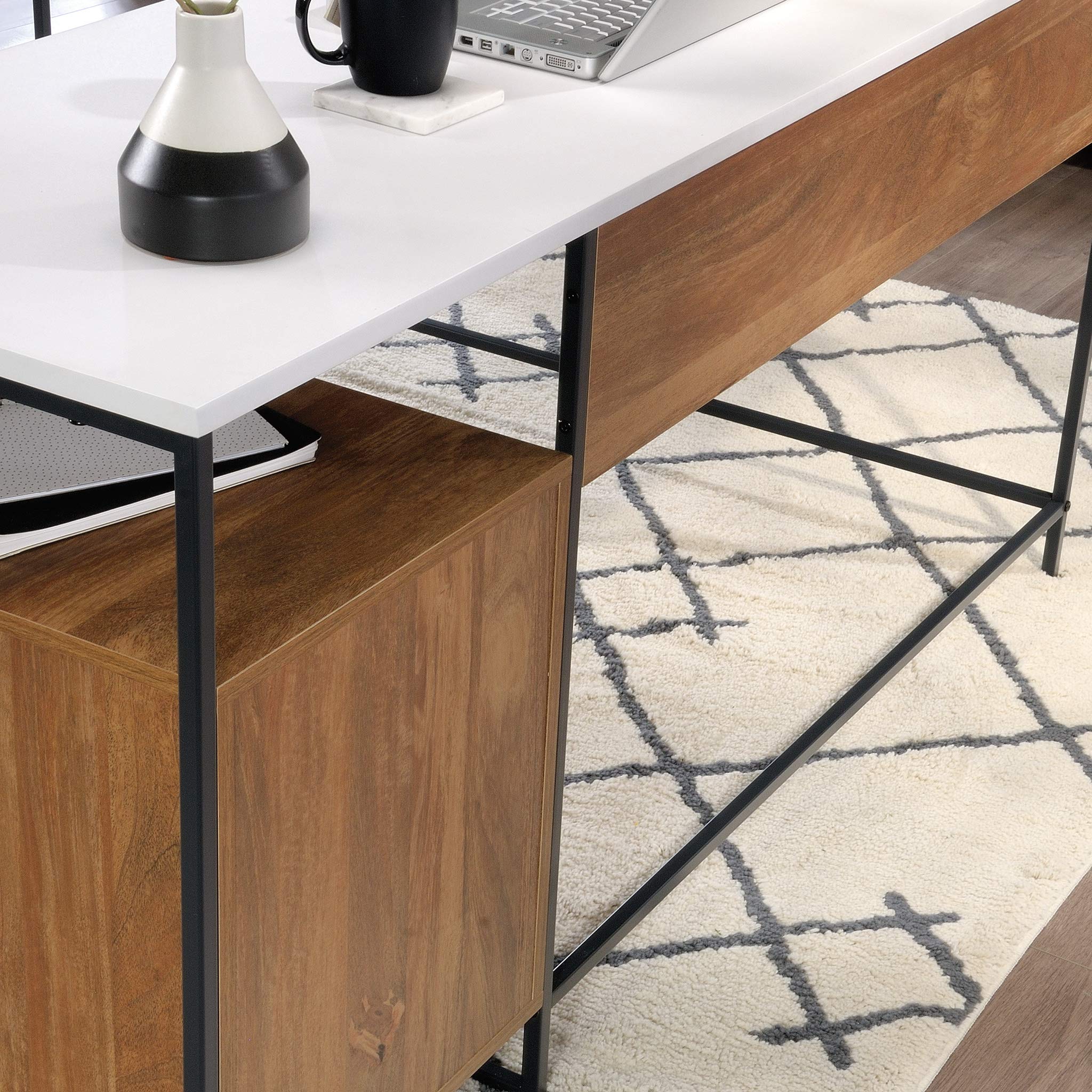 Sauder Tremont Row Modern L-Shaped Desk with Storage, Sindoori Mango Finish - Stylish Home Office Furniture for Small Spaces, Perfect for Remote Work & Study