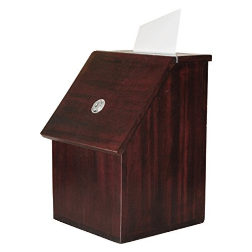MCB Wooden Suggestion Box with Lock & 2 Keys - Secure Donation Box, Voting Ballot Box for Office, School or Community - Wall Mount or Countertop Display (Furniture Brown Finish) - Perfect for Suggestions, Donations & Elections