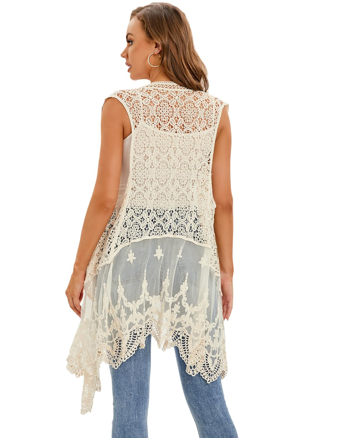 Lightweight Sheer Crochet Cardigan - Sleeveless Mesh Cover Up Vest for Women | Boho Hippie Beachwear, Summer Festival Outfit, Layering Styling