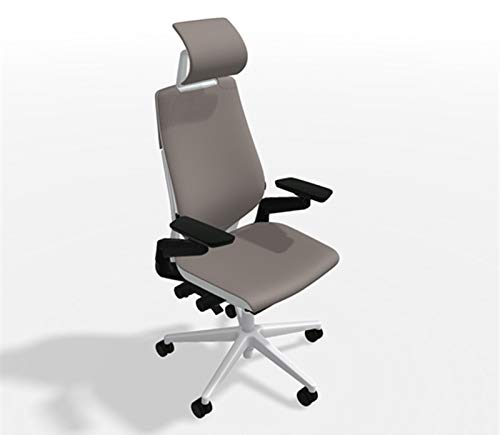 Steelcase Gesture Ergonomic Office Chair with Adjustable Headrest & Lumbar Support - Sharkskin Fabric, Platinum Frame (Light/Light) - Ideal for Home Office, Gaming & Workspaces - Hard Floor Casters Included