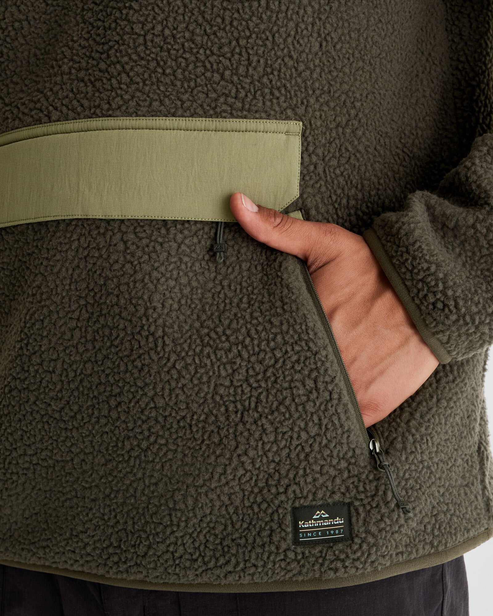 Men's Co Z High Pile Hooded Pullover Fleece Jacket - Dark Moss Green for Outdoor Hiking & Winter Warmth