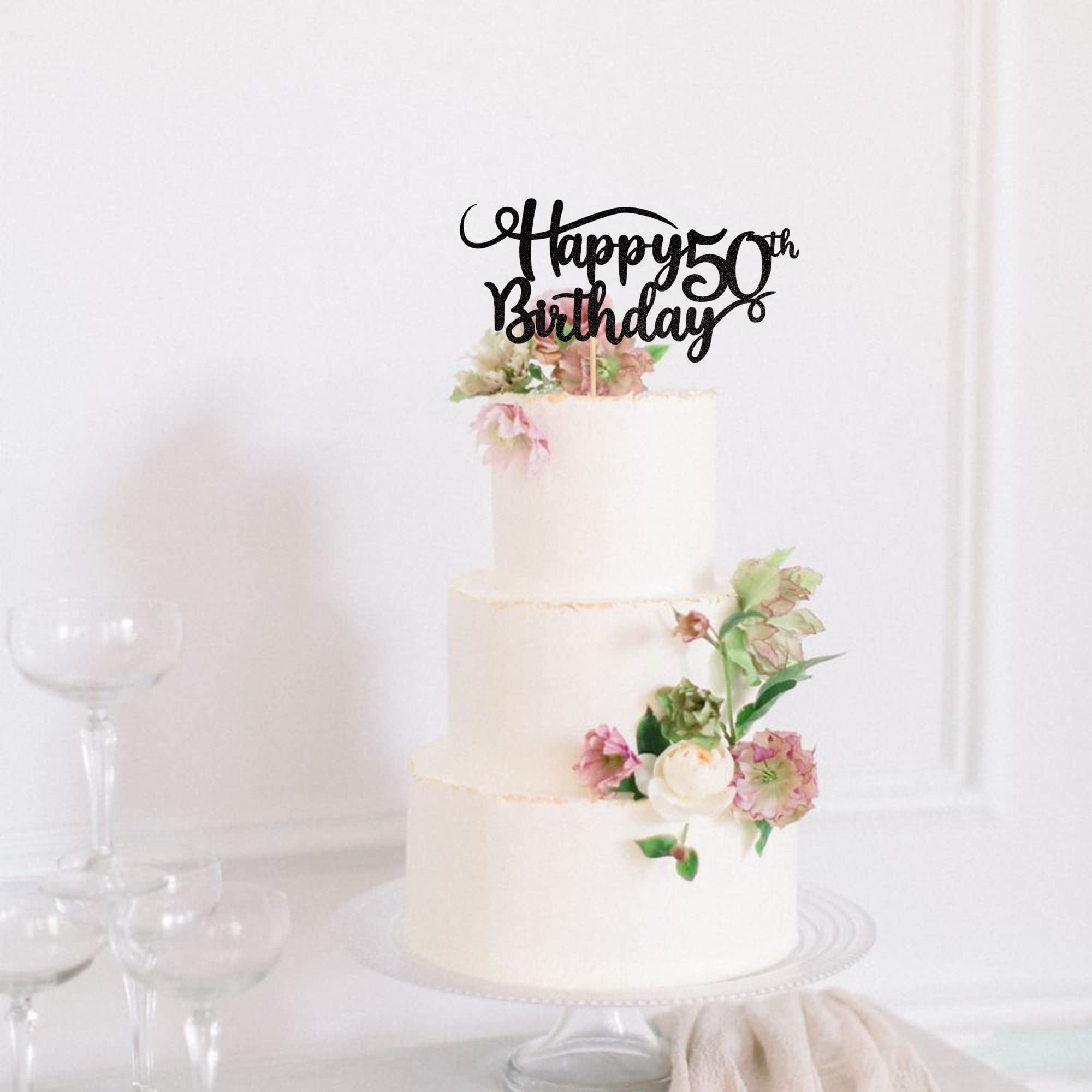 Rsstarxi 1 Pack Happy 50th Birthday Cake Topper - Glitter Number 50 Decorations for Fifty Years Old Anniversary Party Supplies - Perfect for Birthday Cakes, Cupcakes & Celebration Desserts