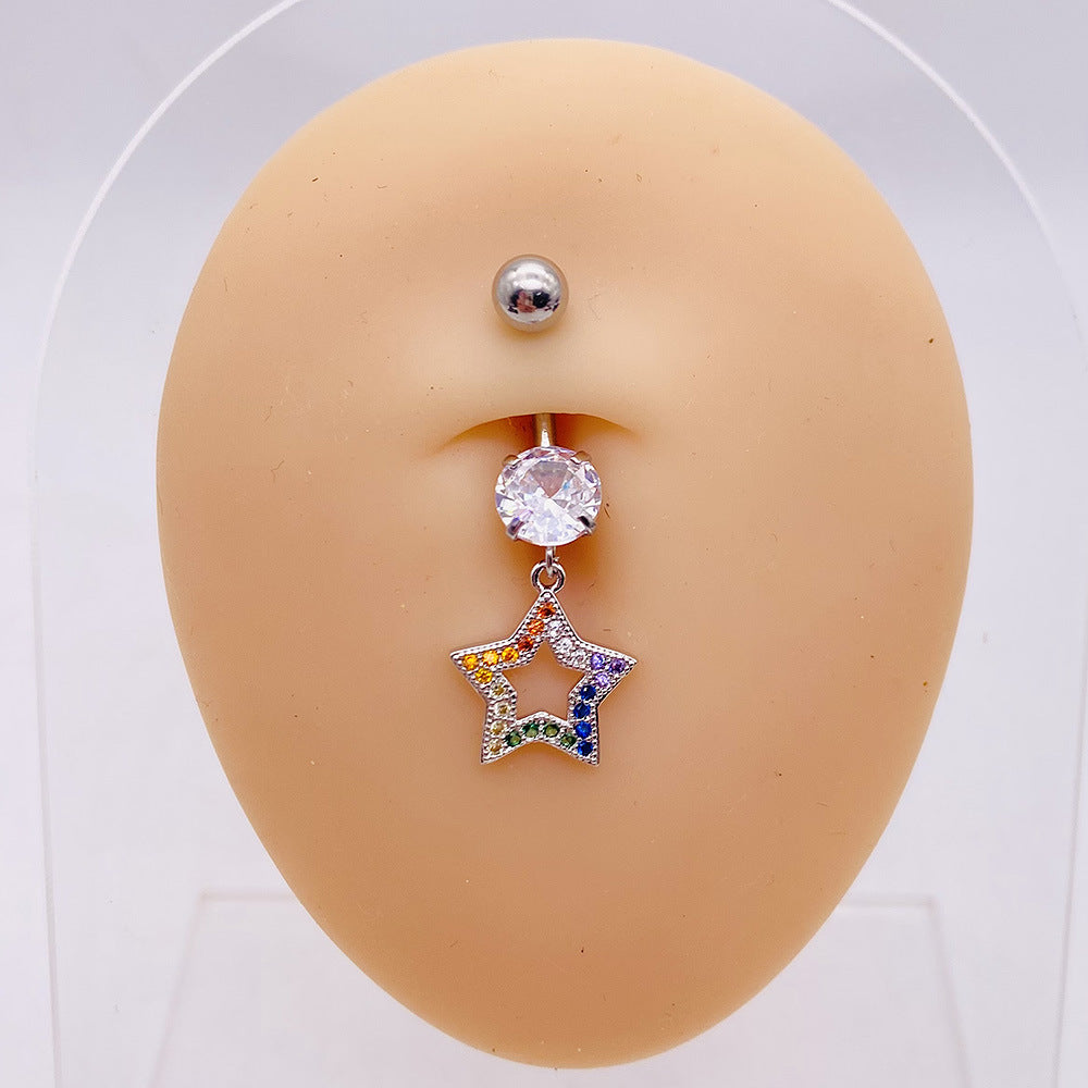 14G LGBT Star Heart Dangle Belly Ring - Surgical Steel Top Mount Piercing Jewelry for Women - Perfect for Pride Events, Parties & Body Piercing Enthusiasts