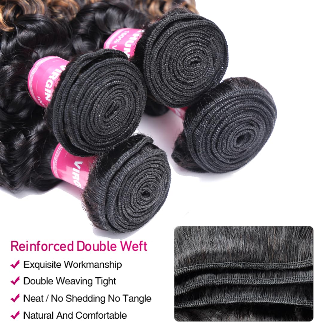 UNICE 16/18/20 Inch Brown Highlight Deep Curly Brazilian Remy Human Hair Weave Bundles - Ombre Blonde with Dark Roots for Sew-In & Wig Making (FB30 Color) | Perfect for Parties, Weddings & Daily Styling