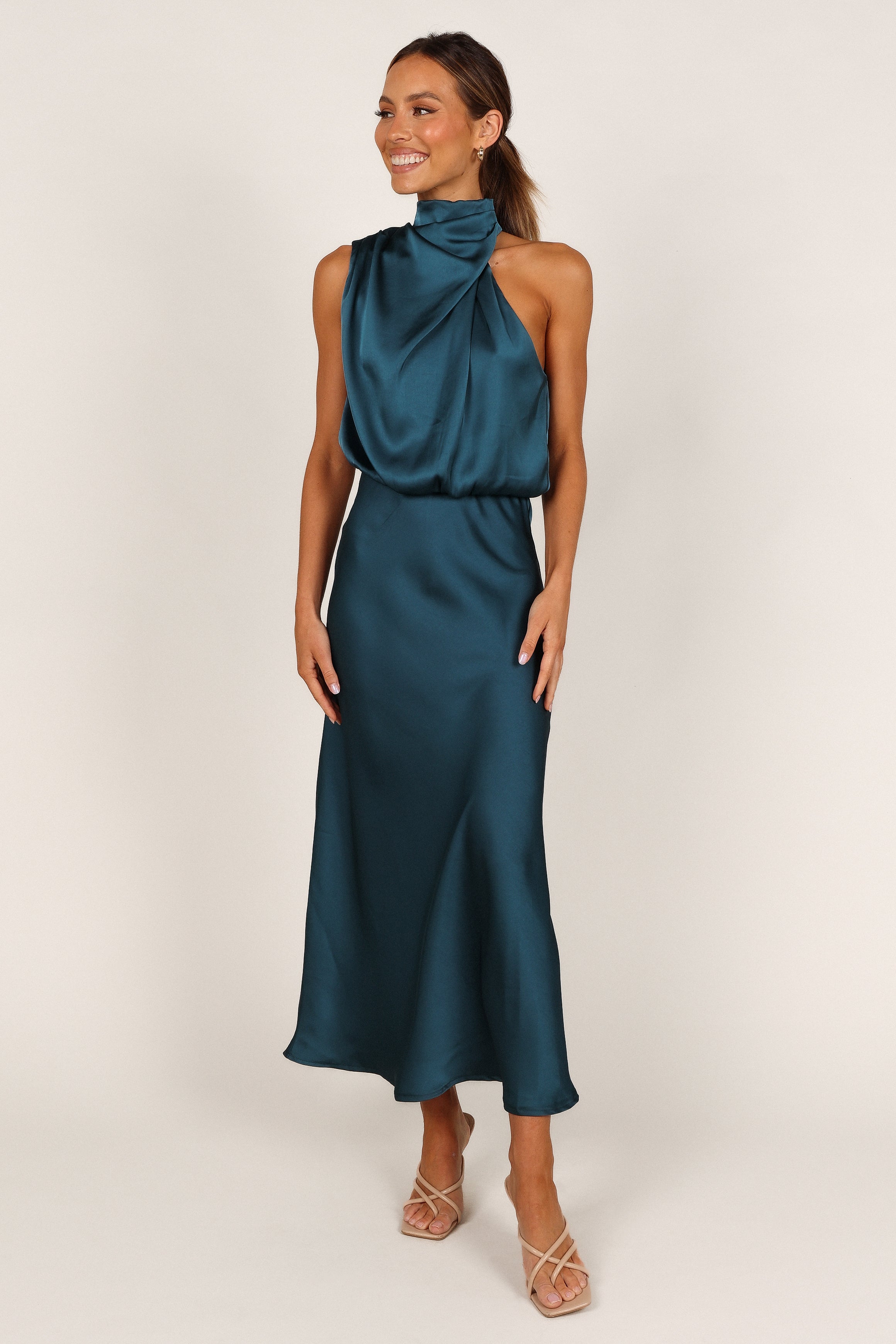 Anabelle Halter Neck Midi Dress in Teal - Elegant Summer Cocktail Party & Wedding Guest Dress
