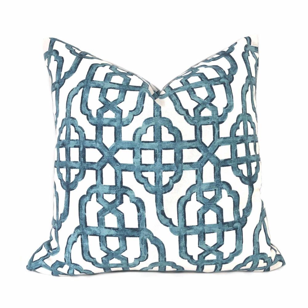 Imperial Trellis Seaside Blue & White Pillow Cover - Premium Lacefield Designs Fabric - Perfect for Coastal, Farmhouse & Boho Home Decor