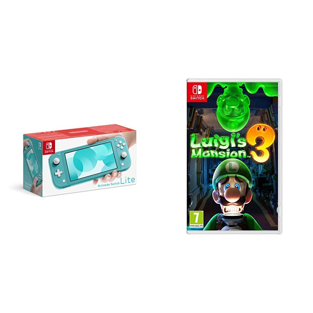 Nintendo Switch Lite Turquoise Console with Luigi's Mansion 3 Game - Portable Gaming System for Travel, Commuting & Home Entertainment