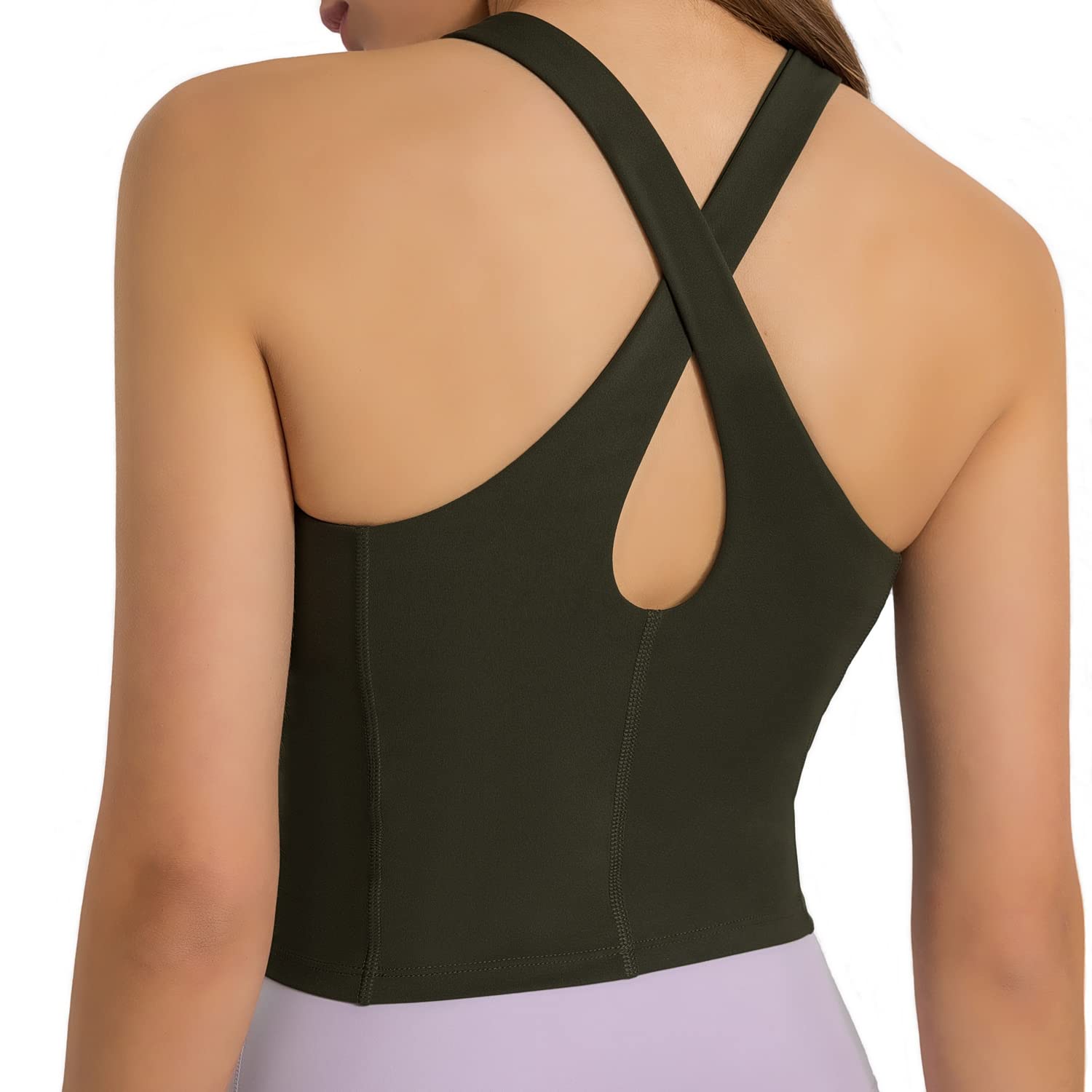 Women's Longline Sports Bras - Padded Strappy Workout Camisole & Yoga Tank Top with Built-in Bra | High Support for Running, Gym & Yoga