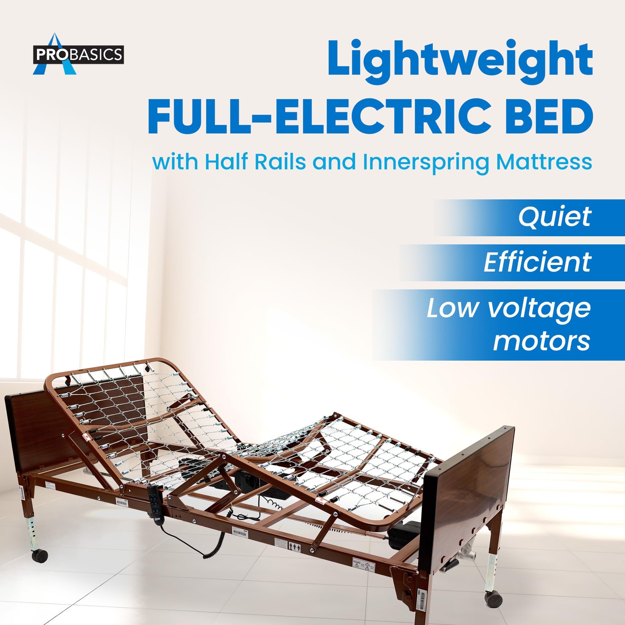 ProBasics Full Electric Adjustable Hospital Bed with Half Rails & Comfort Foam Mattress - Easy Assembly for Home Healthcare & Patient Recovery