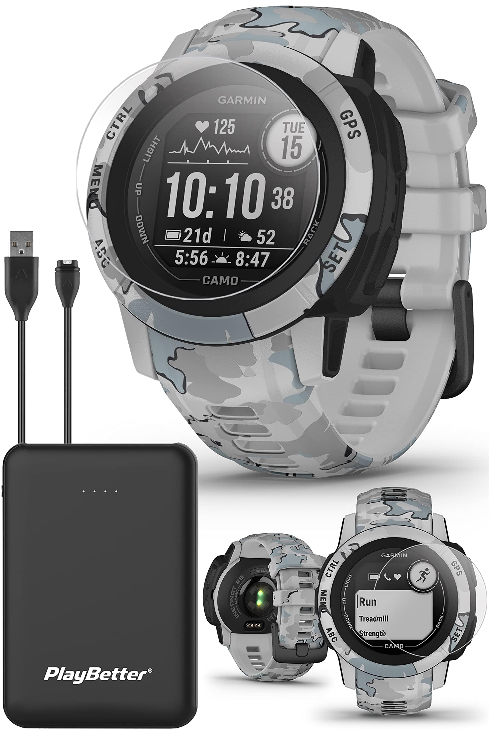 Garmin Instinct 2S Camo (Mist) Rugged GPS Smartwatch Bundle - Military Outdoor Watch with Multi-GNSS, 24/7 Heart Rate Monitor & Fitness Tracker, 40mm Small/Medium - Includes Screen Protectors & Portable Charger - Perfect for Hiking, Running & Adventure Sports